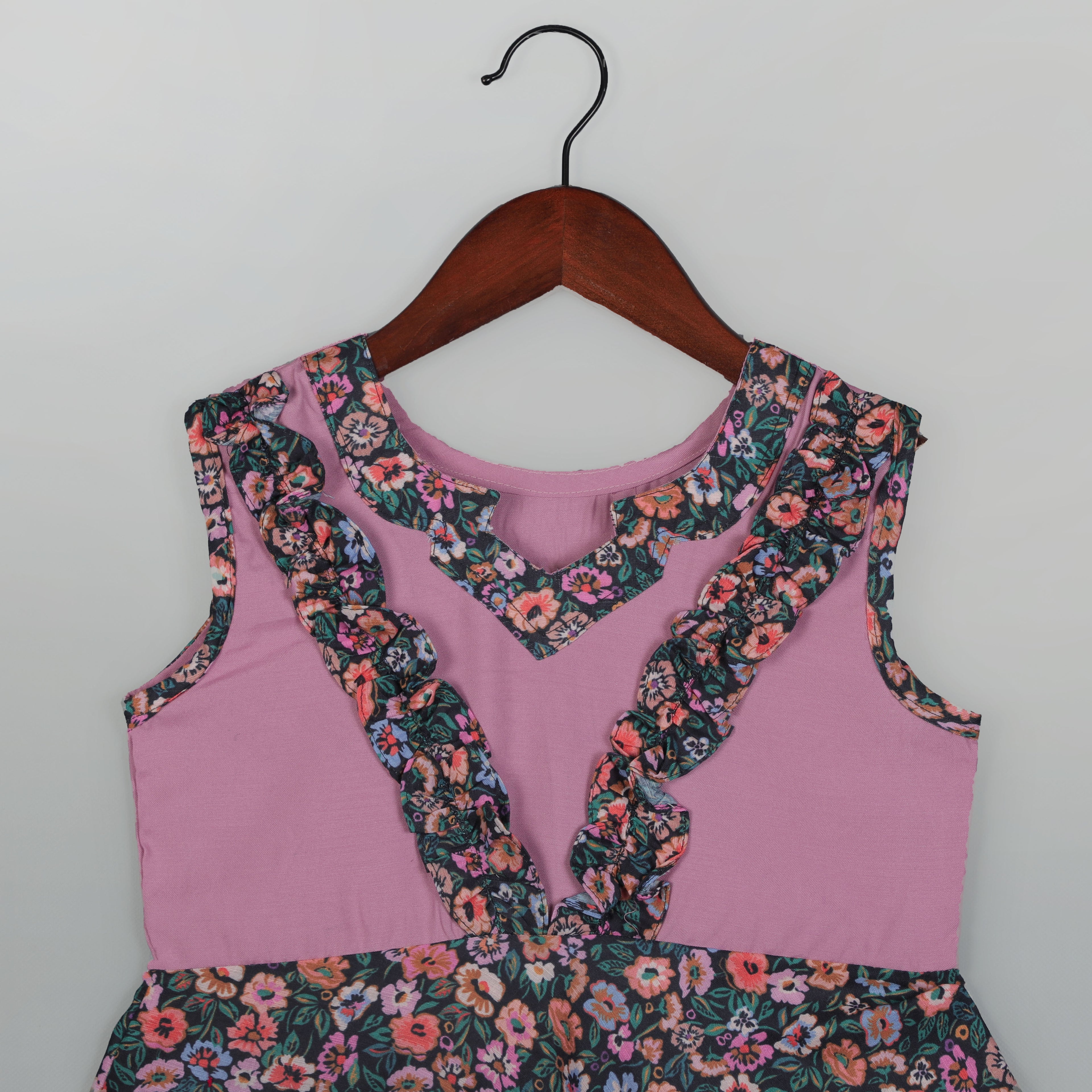 Girls Knee Length Dress With Printed And Dyed Mixup