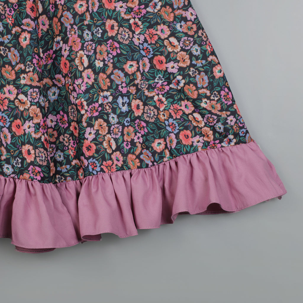 Girls Knee Length Dress With Printed And Dyed Mixup