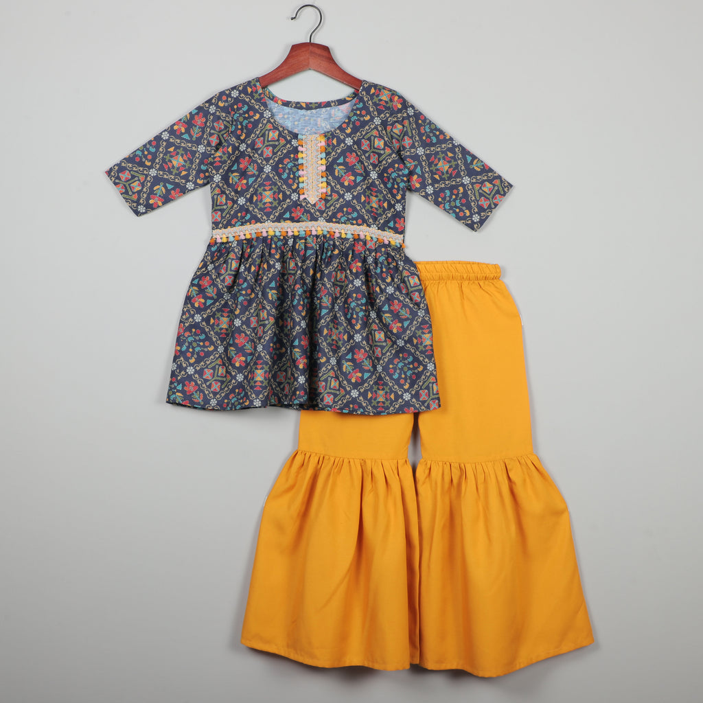 Printed Rayon Anarkali Top And Sharara Set