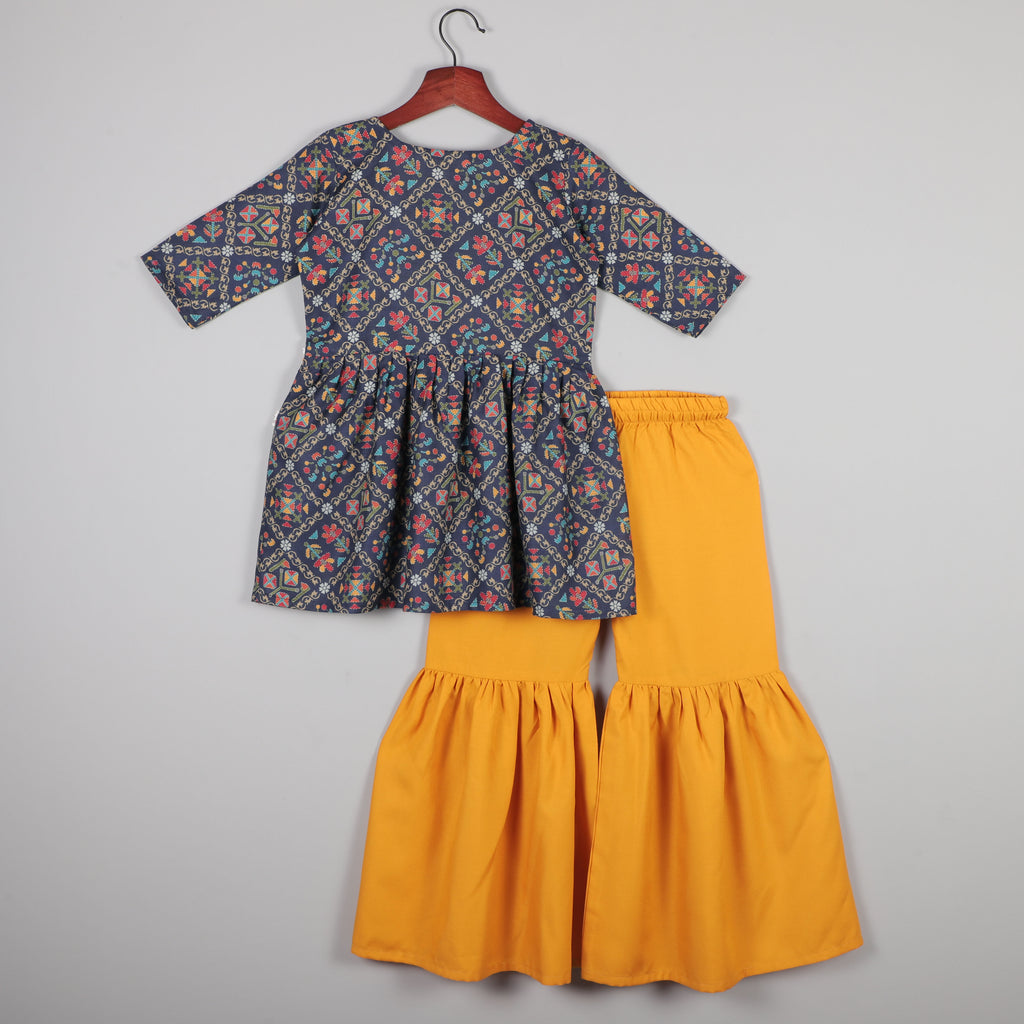 Printed Rayon Anarkali Top And Sharara Set