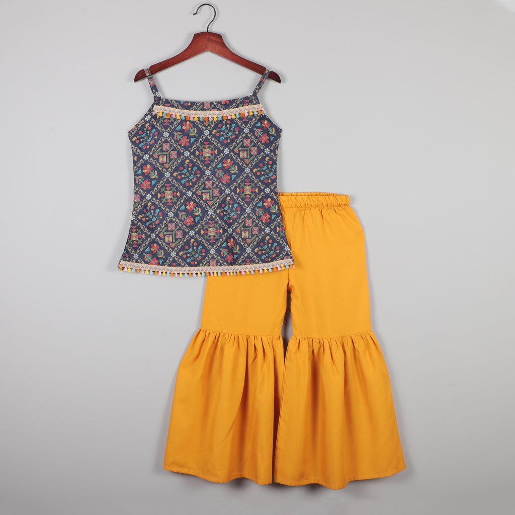 Sleeveless Gotta Lace Border With Multicolors And Sharara Set