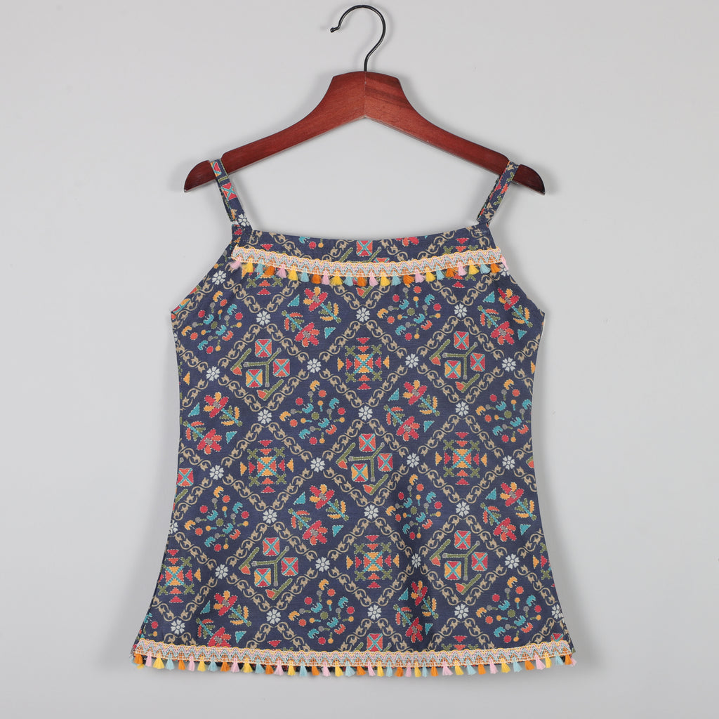 Sleeveless Gotta Lace Border With Multicolors And Sharara Set