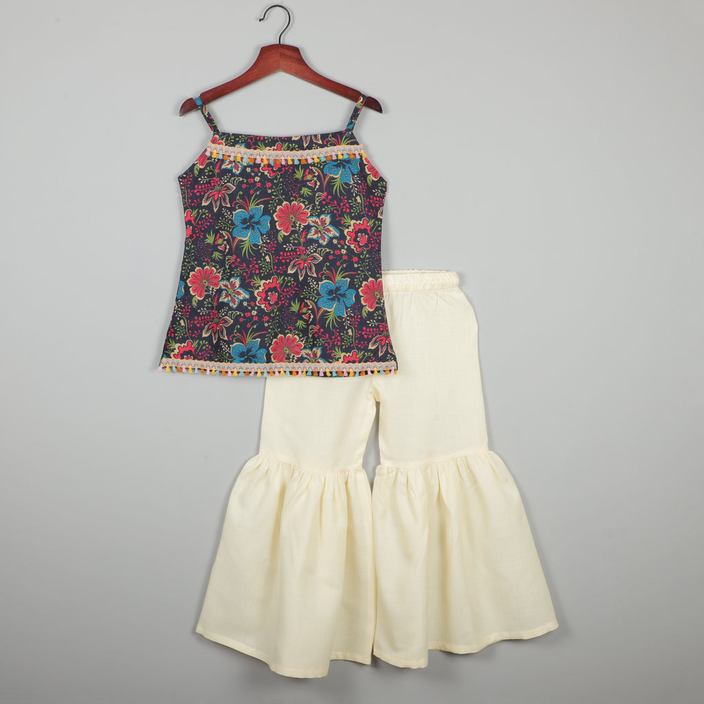 Sleeveless Gotta Lace Border With Multicolors And Sharara Set