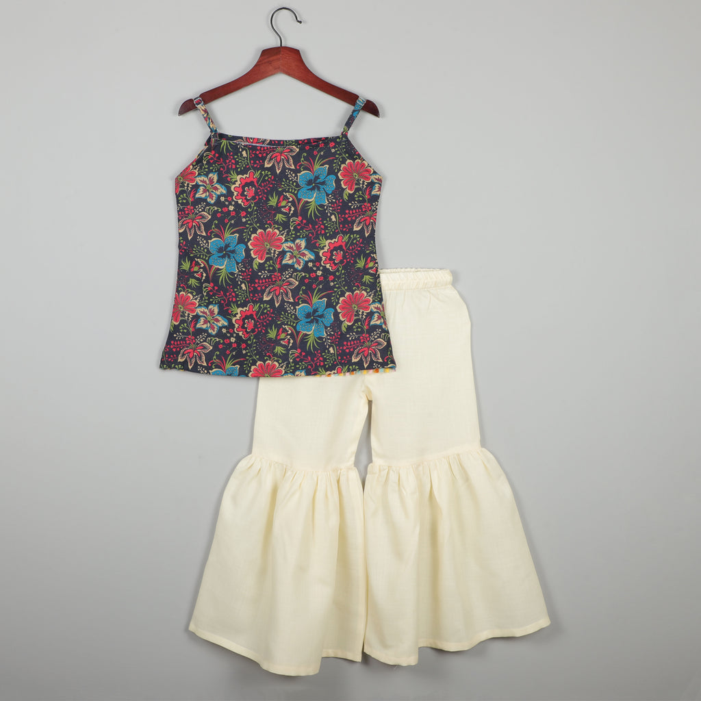 Sleeveless Gotta Lace Border With Multicolors And Sharara Set