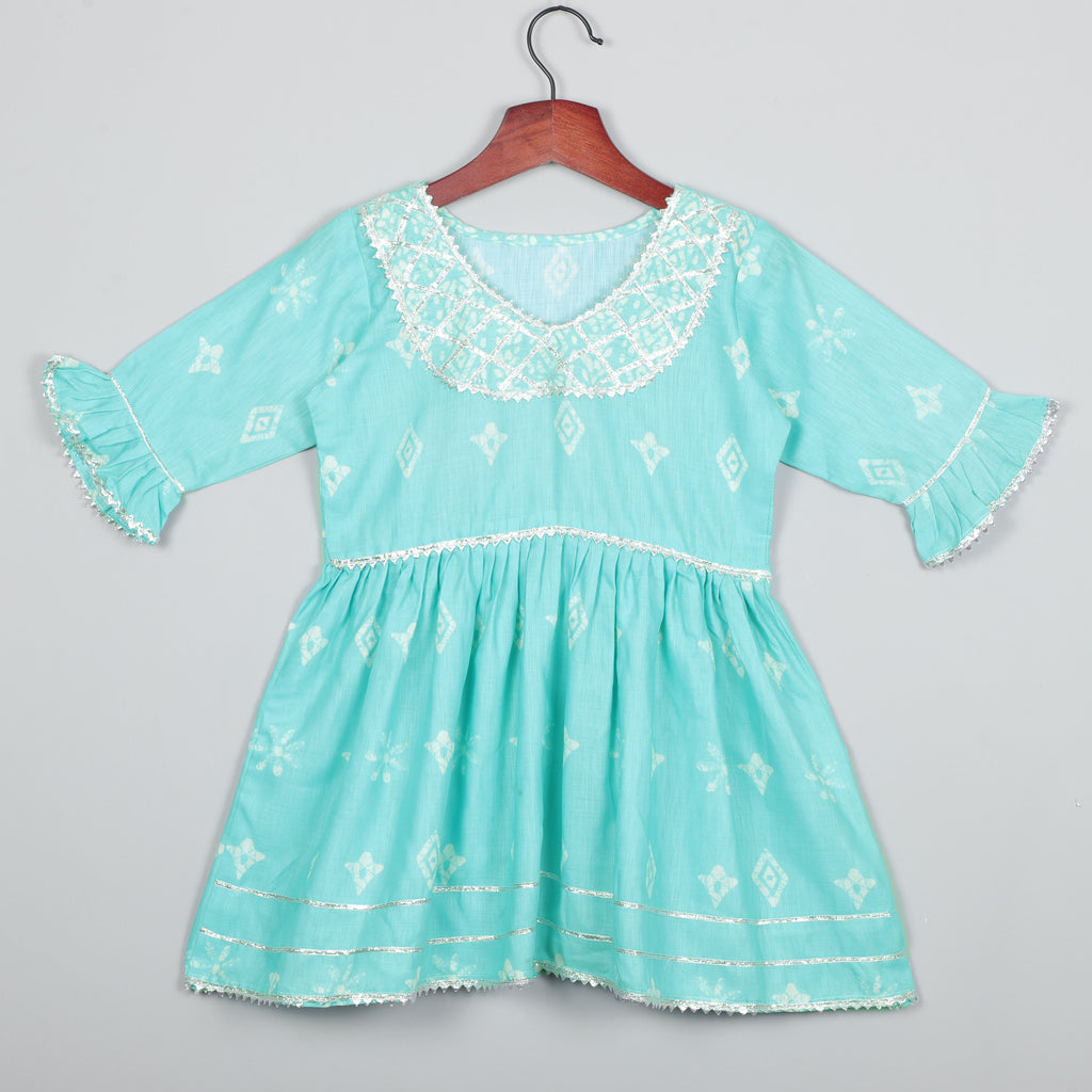 Aqua Blue Silver Coated Round Nack Flared Kurta And Sharara Set