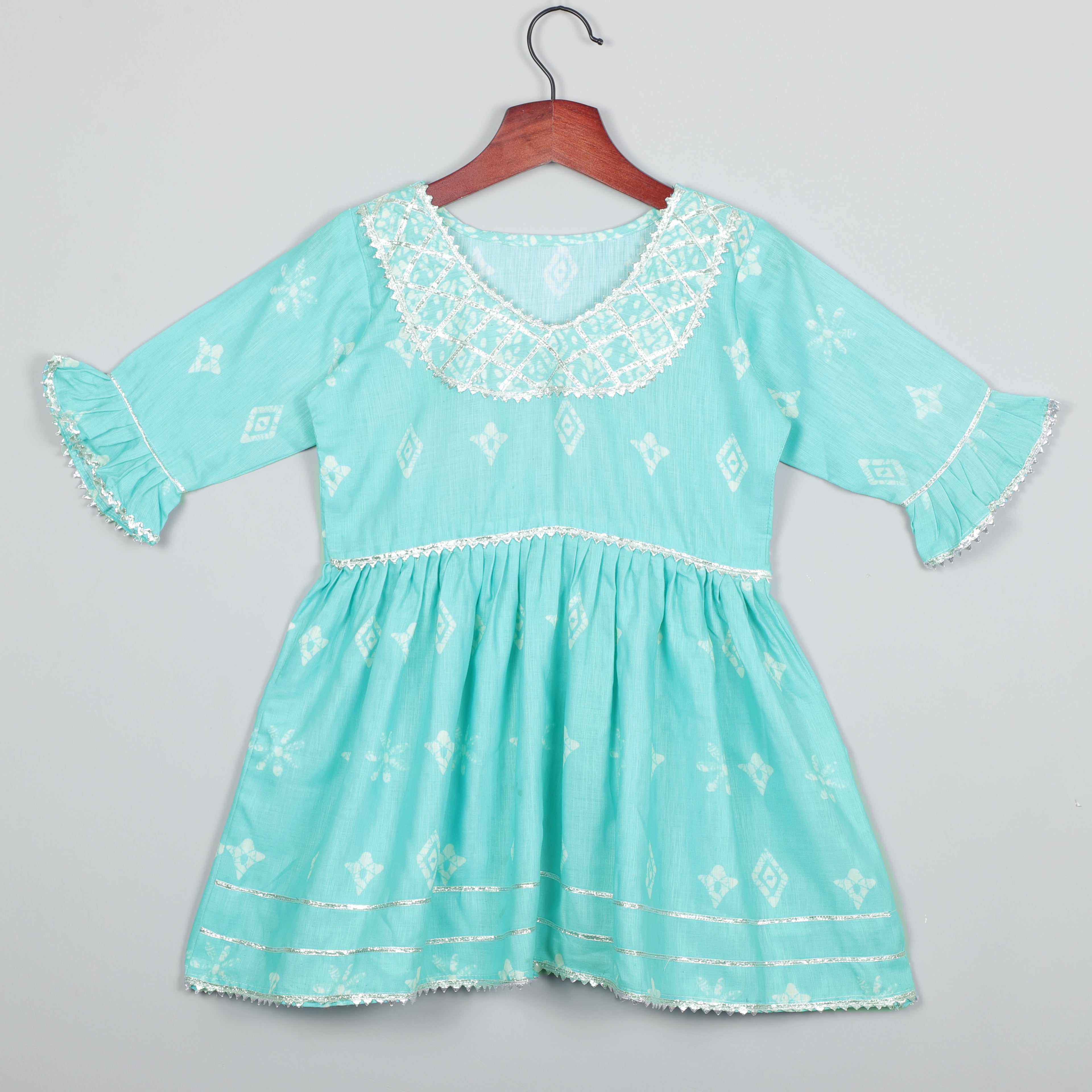 Aqua Blue Silver Coated Round Nack Flared Kurta And Sharara Set