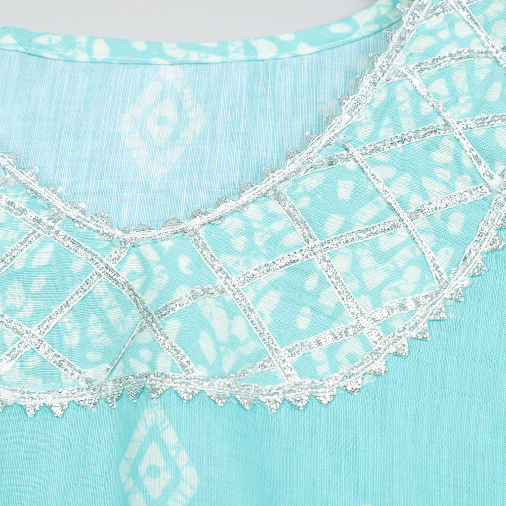 Aqua Blue Silver Coated Round Nack Flared Kurta And Sharara Set