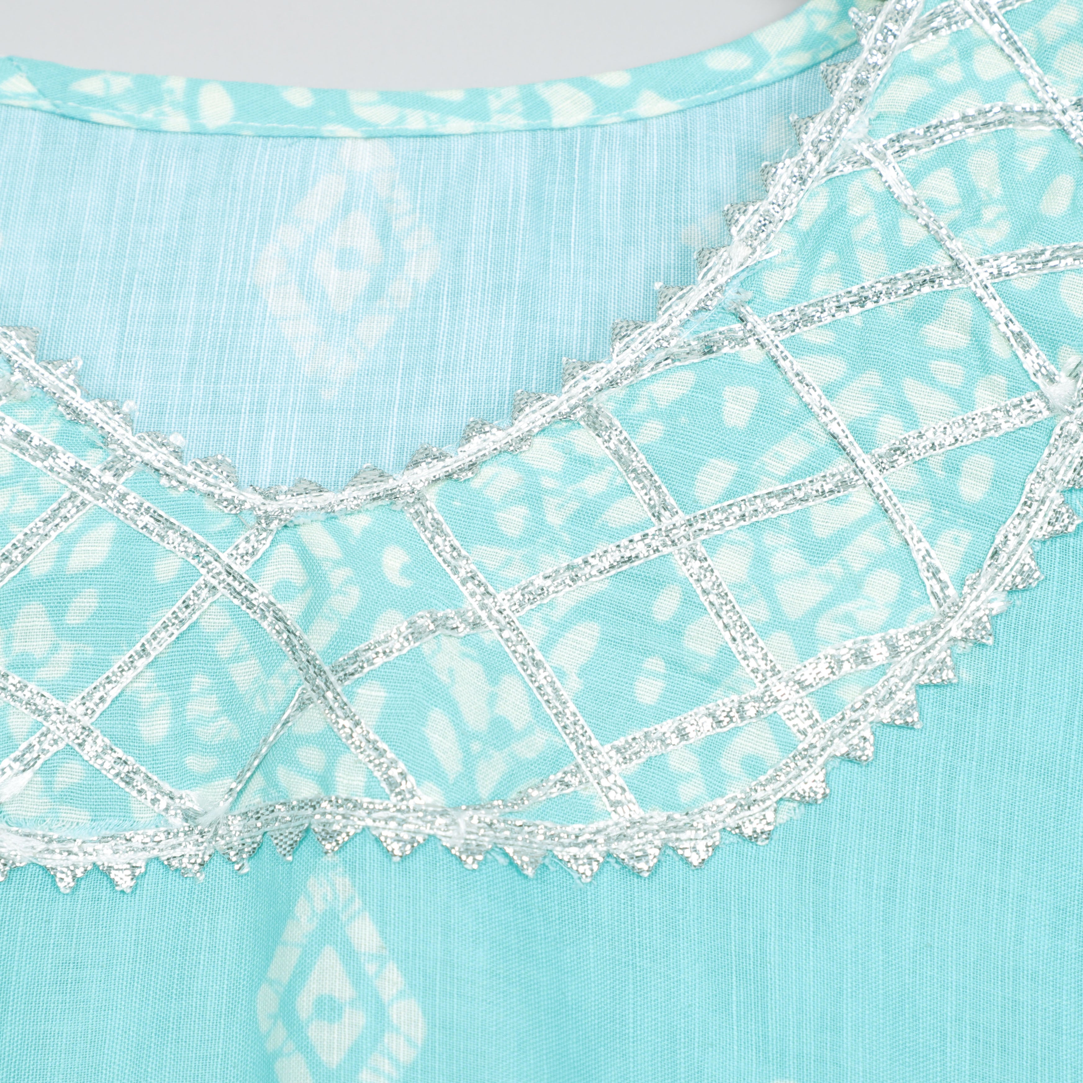 Aqua Blue Silver Coated Round Nack Flared Kurta And Sharara Set