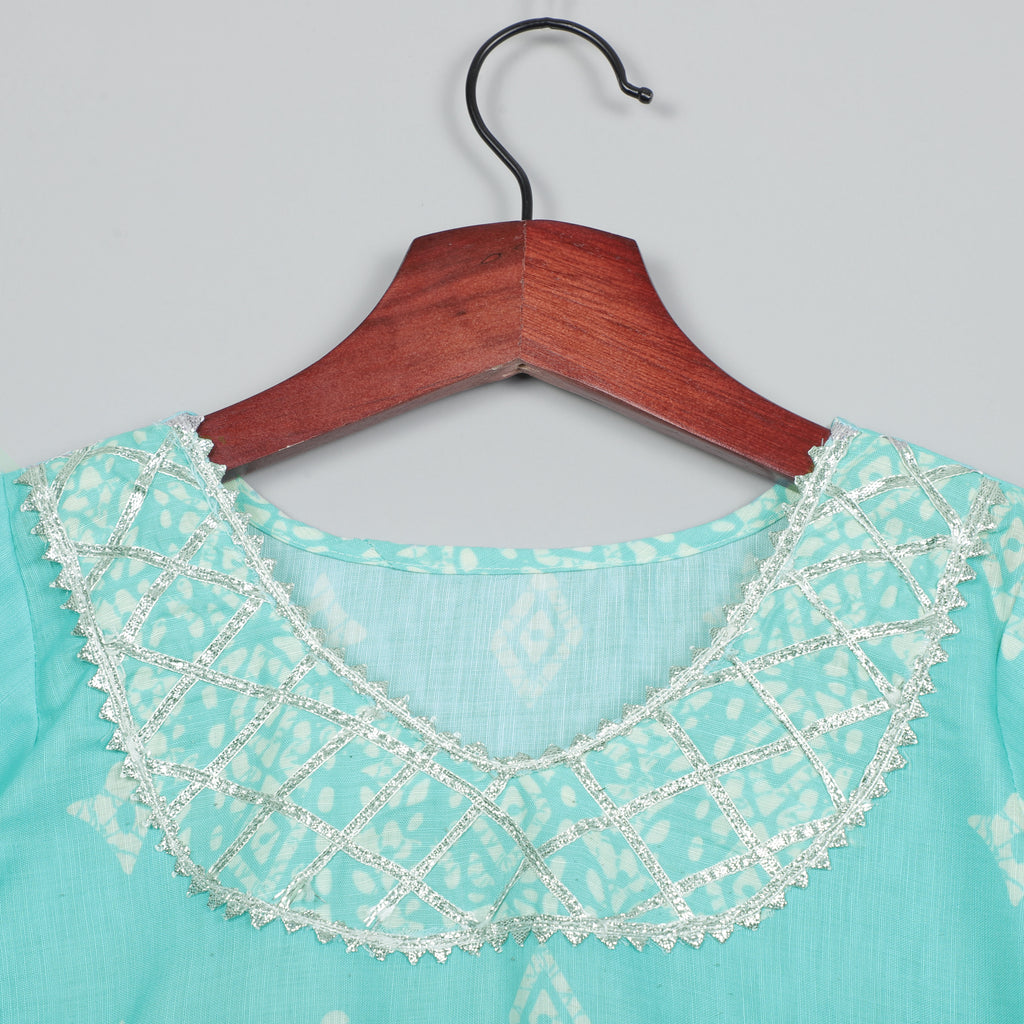 Aqua Blue Silver Coated Round Nack Flared Kurta And Sharara Set