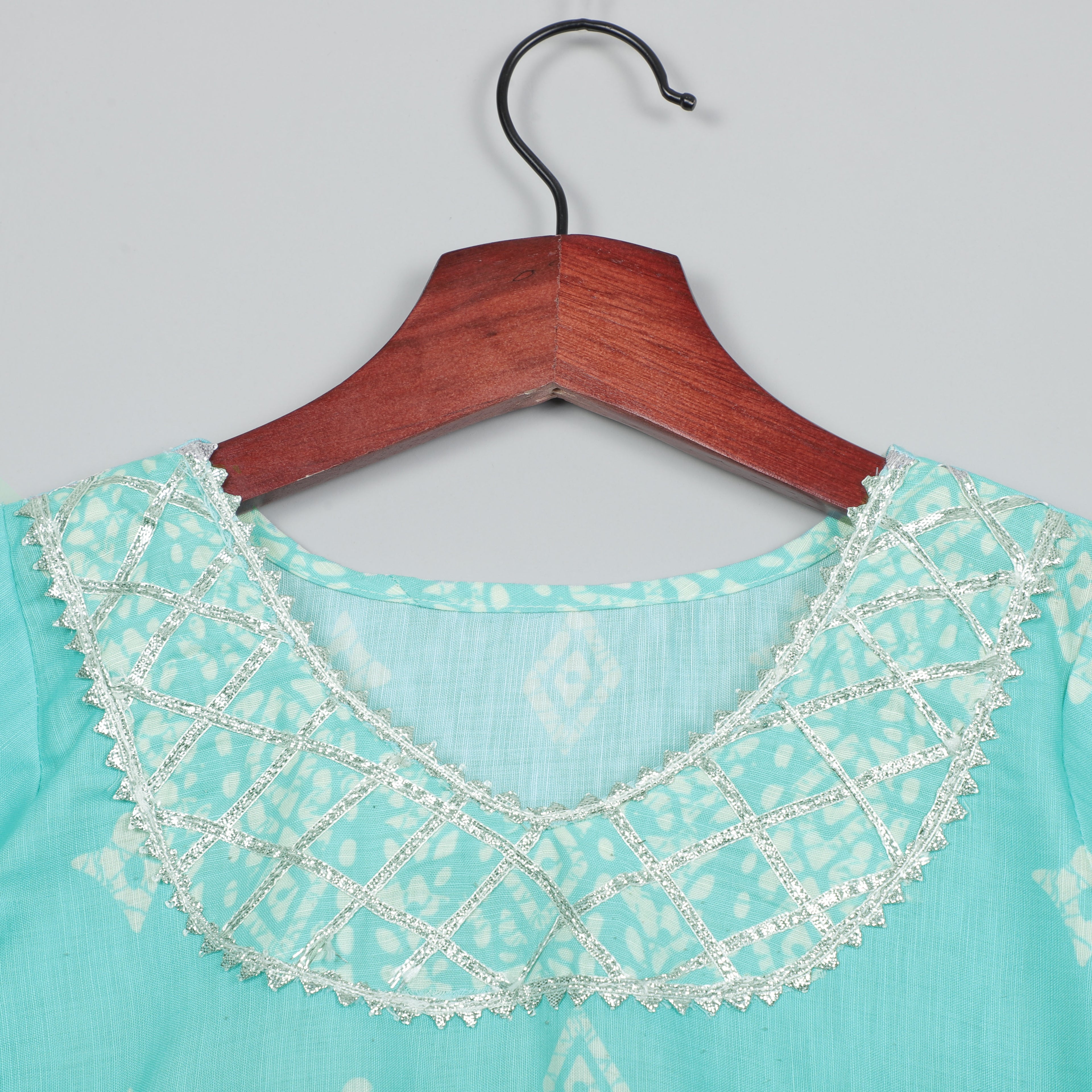 Aqua Blue Silver Coated Round Nack Flared Kurta And Sharara Set