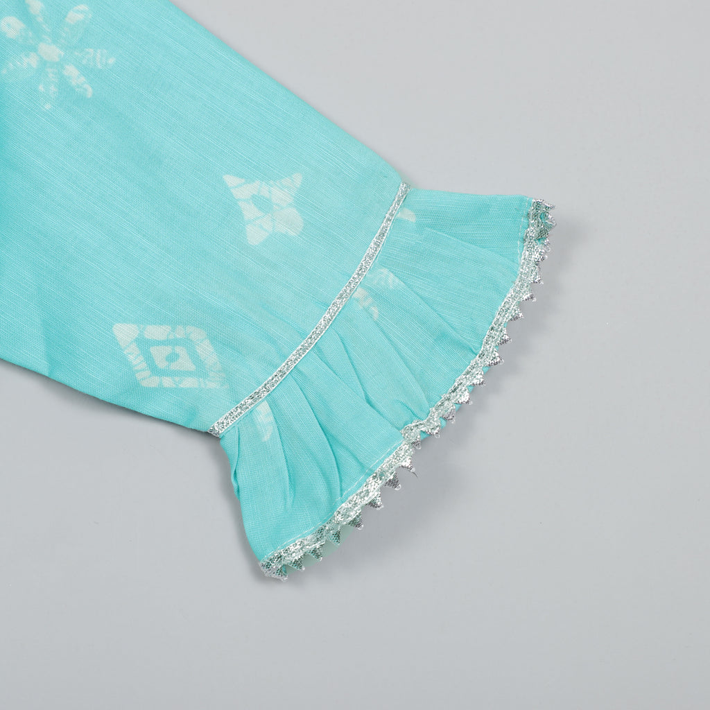 Aqua Blue Silver Coated Round Nack Flared Kurta And Sharara Set