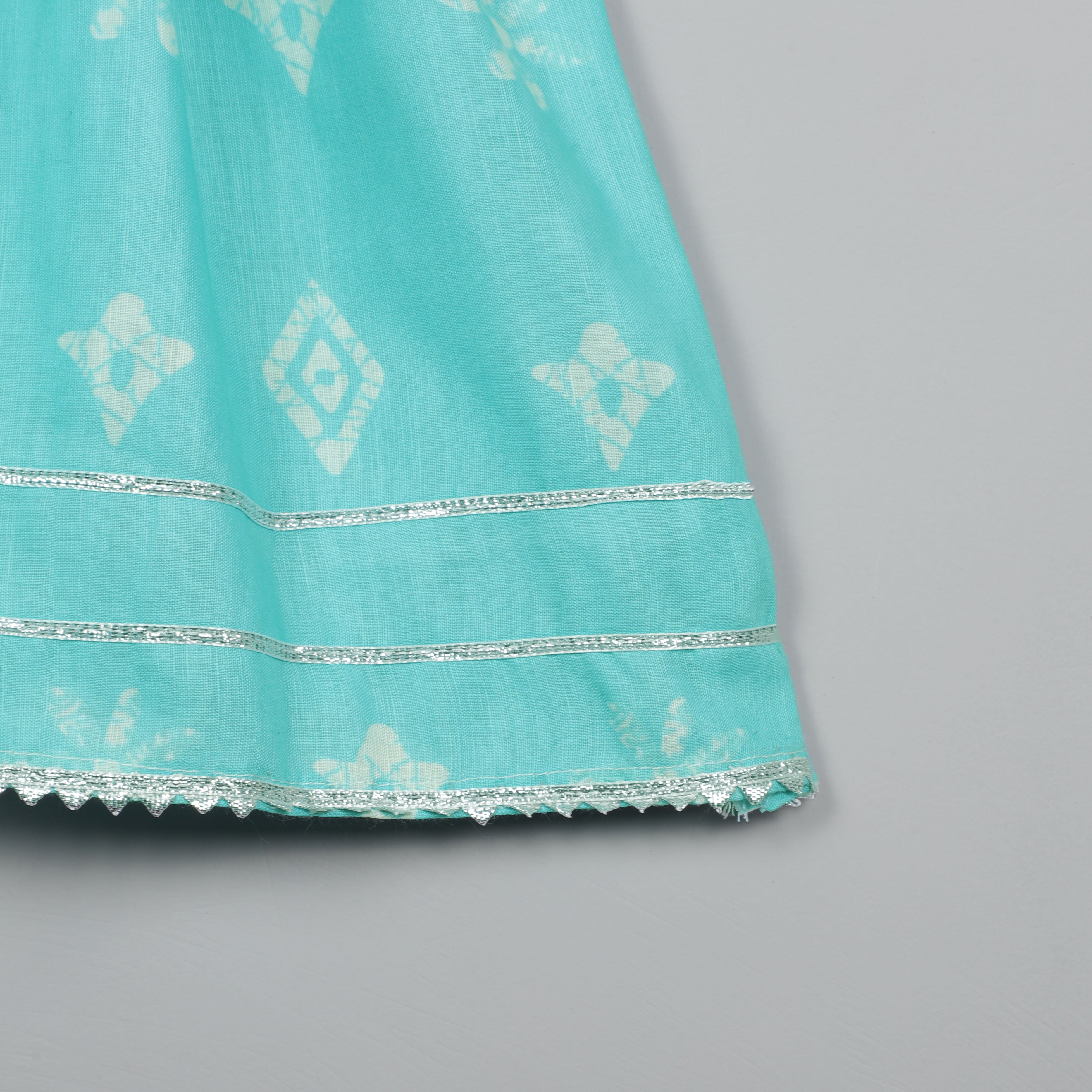 Aqua Blue Silver Coated Round Nack Flared Kurta And Sharara Set