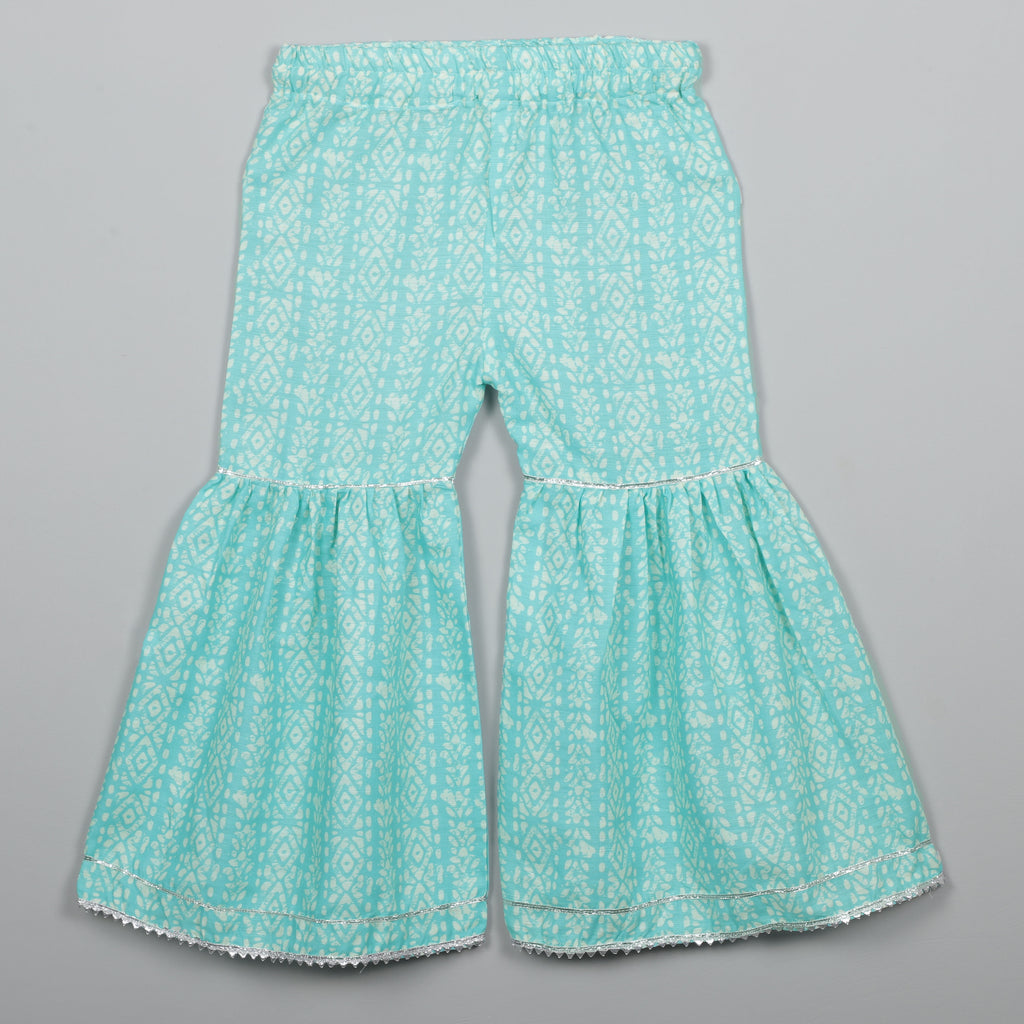 Aqua Blue Silver Coated Round Nack Flared Kurta And Sharara Set