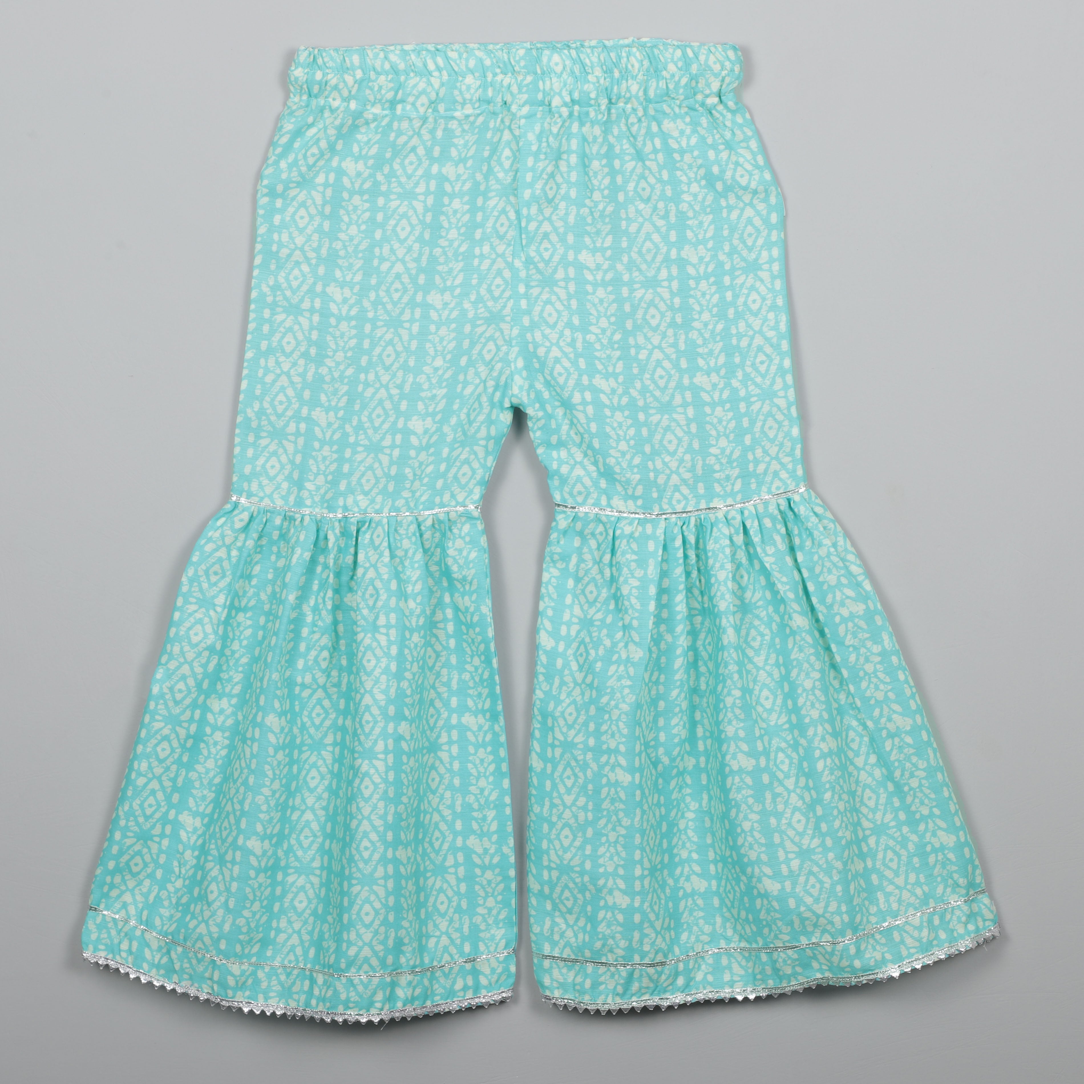 Aqua Blue Silver Coated Round Nack Flared Kurta And Sharara Set