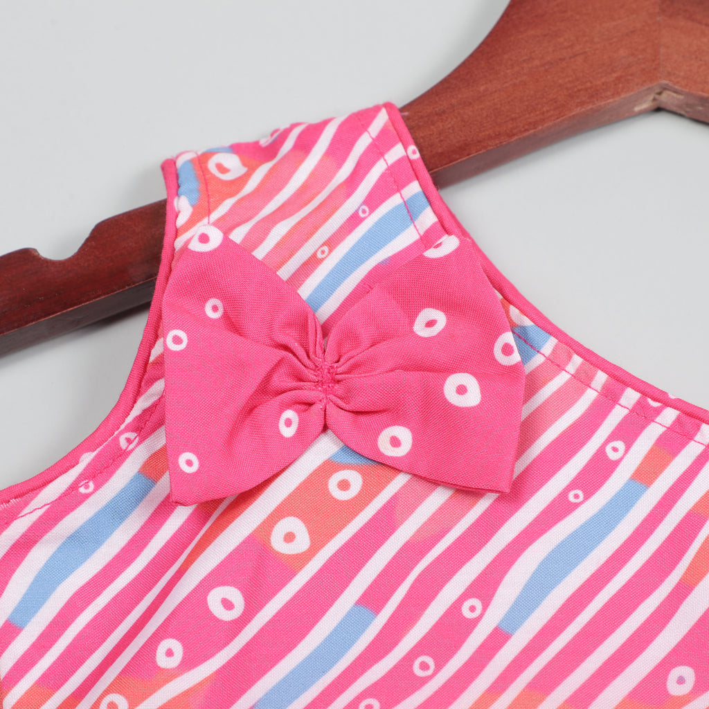 One Shoulder Fancy Bow Pink Top And Pant With Little Flared