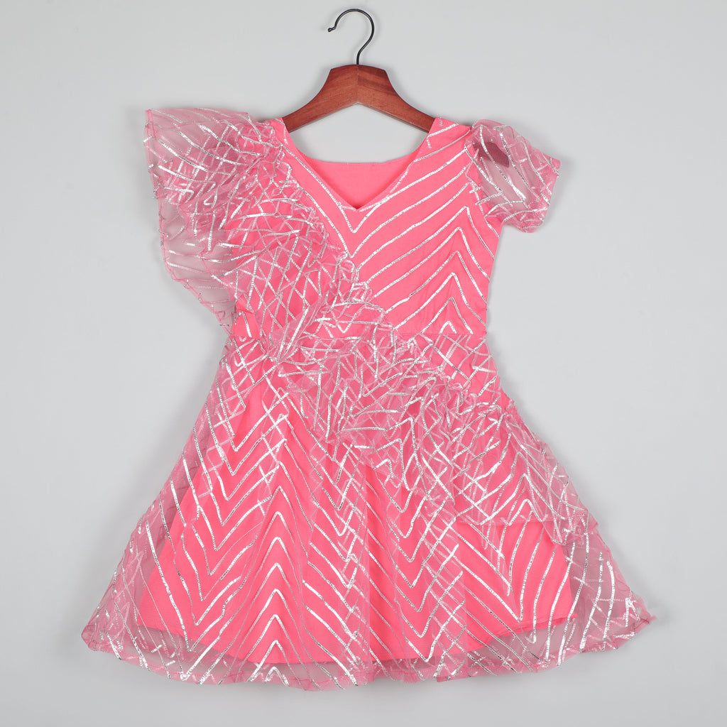 Girls Silver Cross Net Dress with Inner