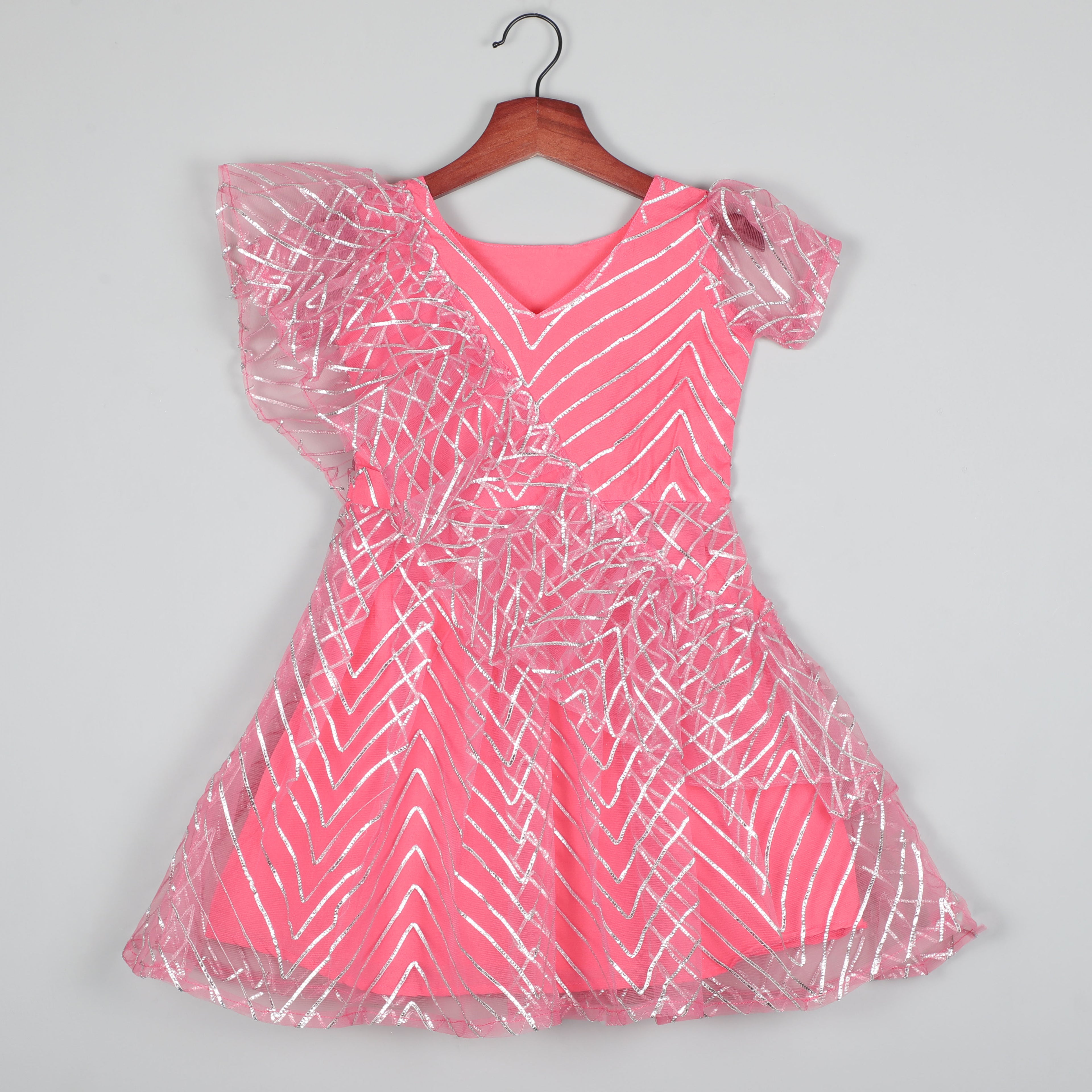 Girls Silver Cross Net Dress with Inner