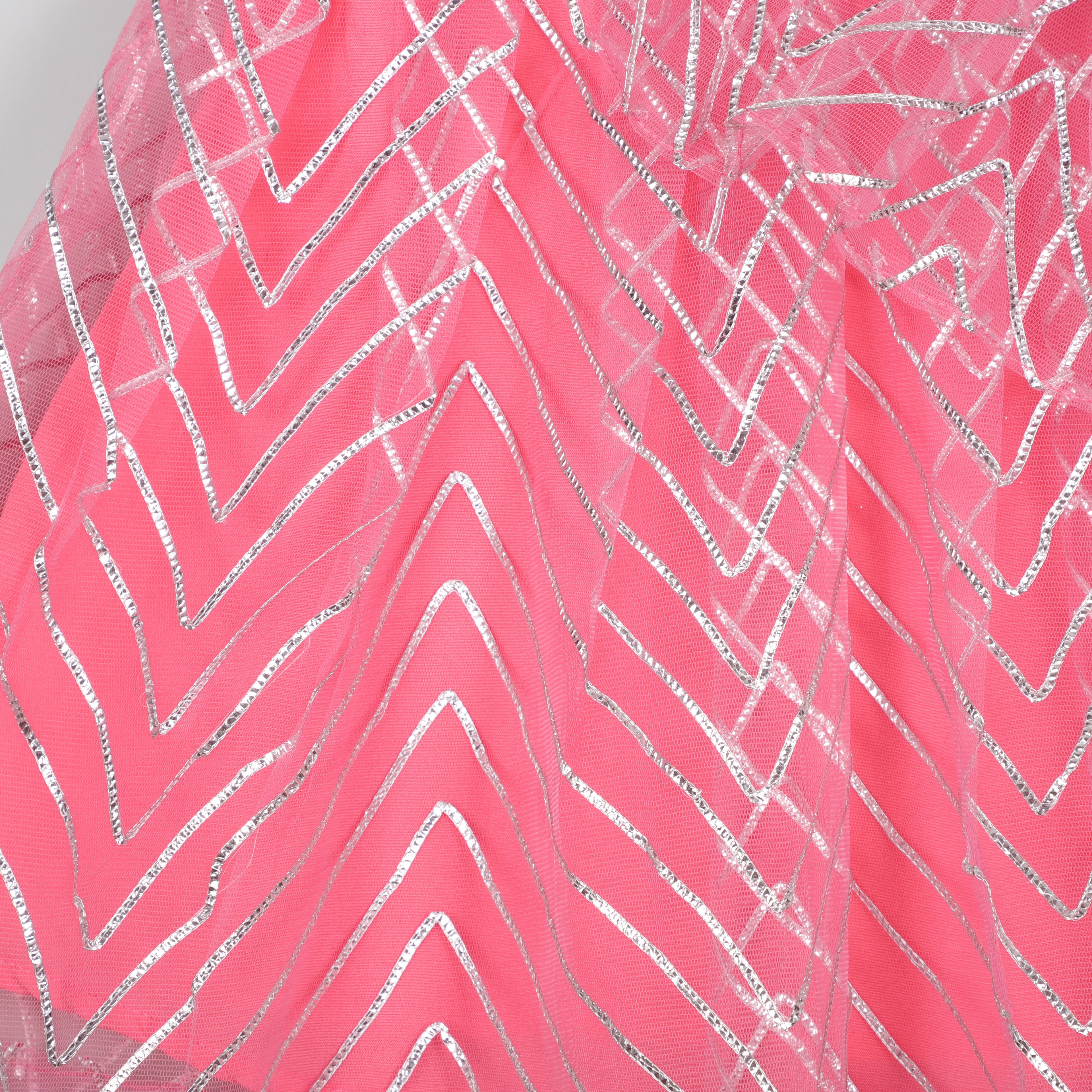 Girls Silver Cross Net Dress with Inner