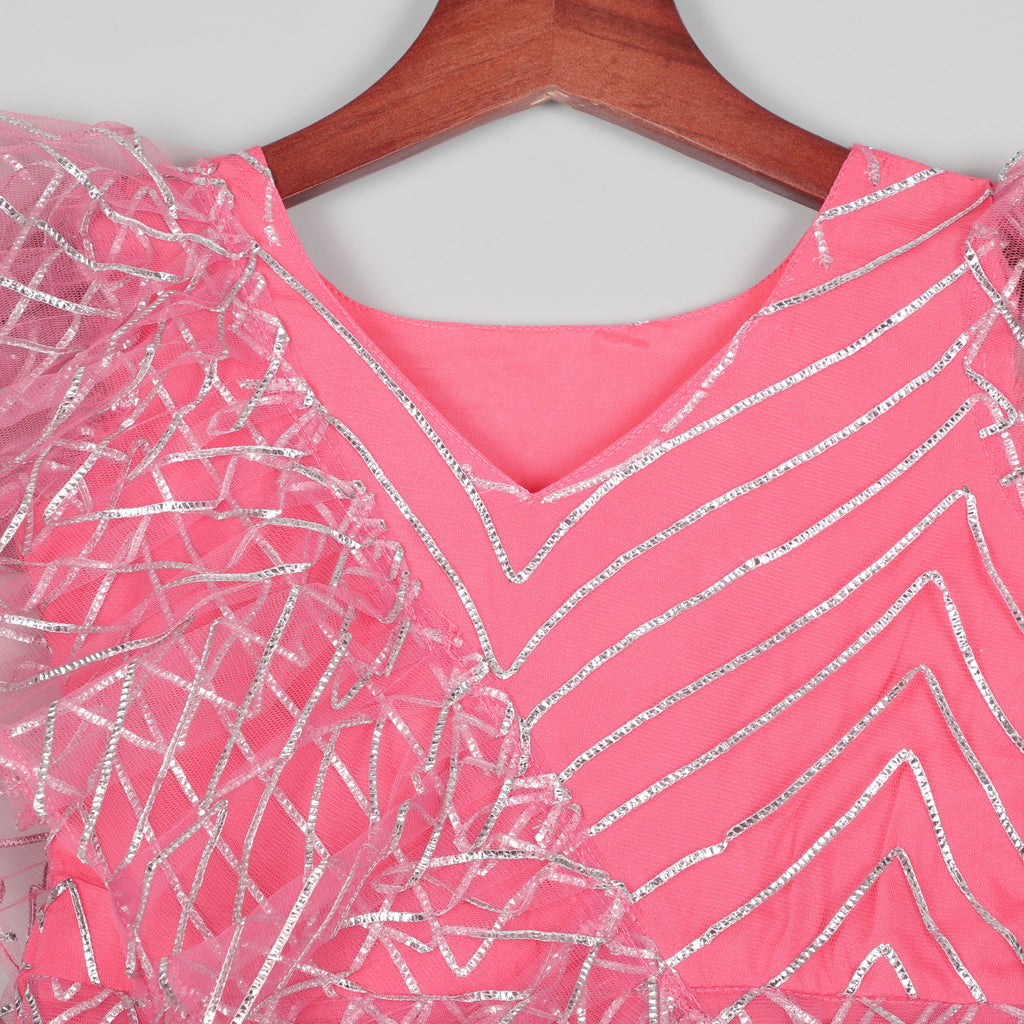 Girls Silver Cross Net Dress with Inner