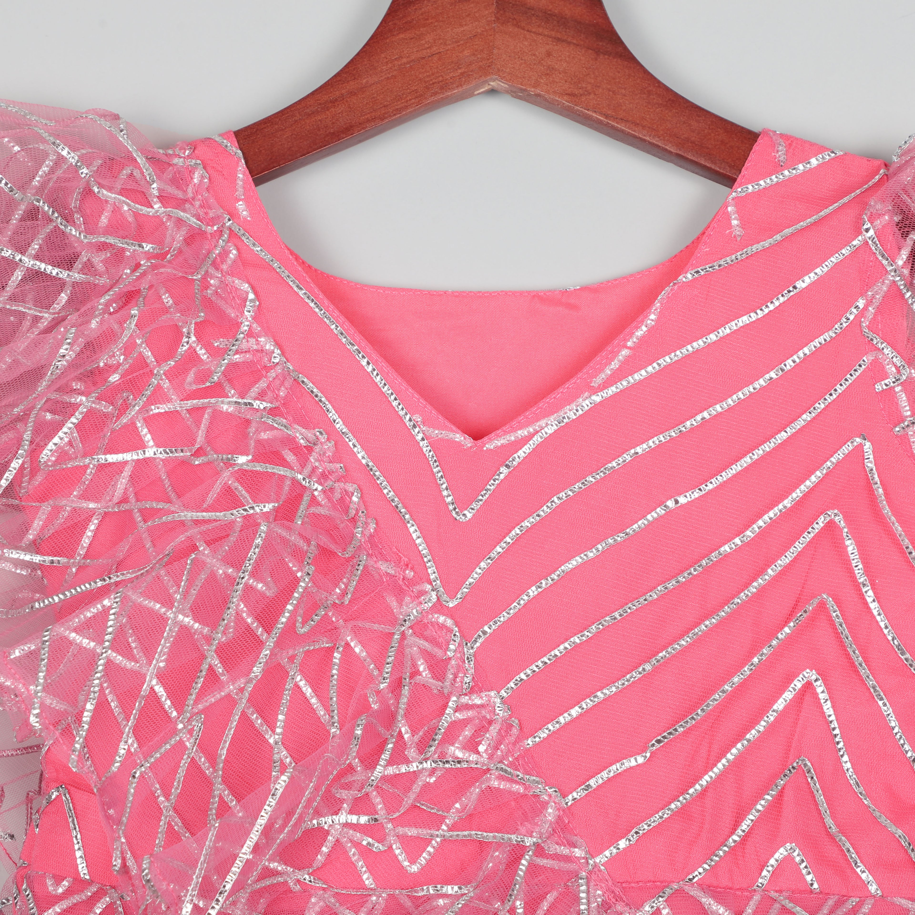 Girls Silver Cross Net Dress with Inner