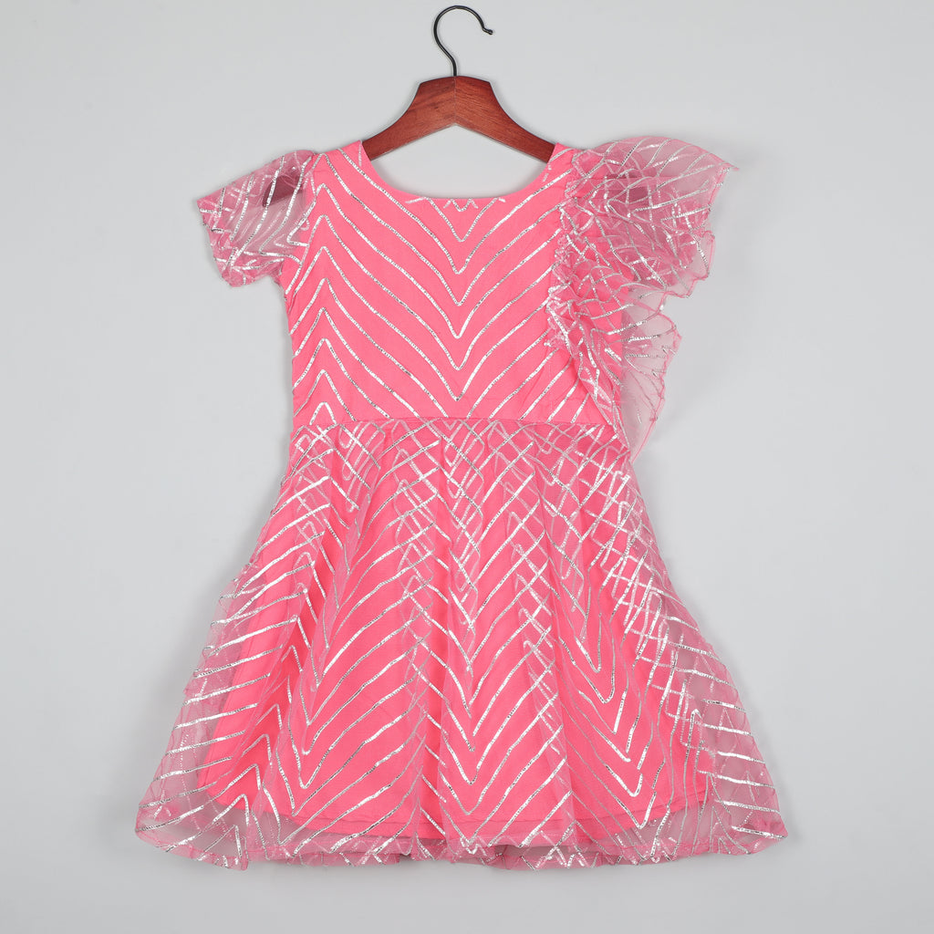 Girls Silver Cross Net Dress with Inner