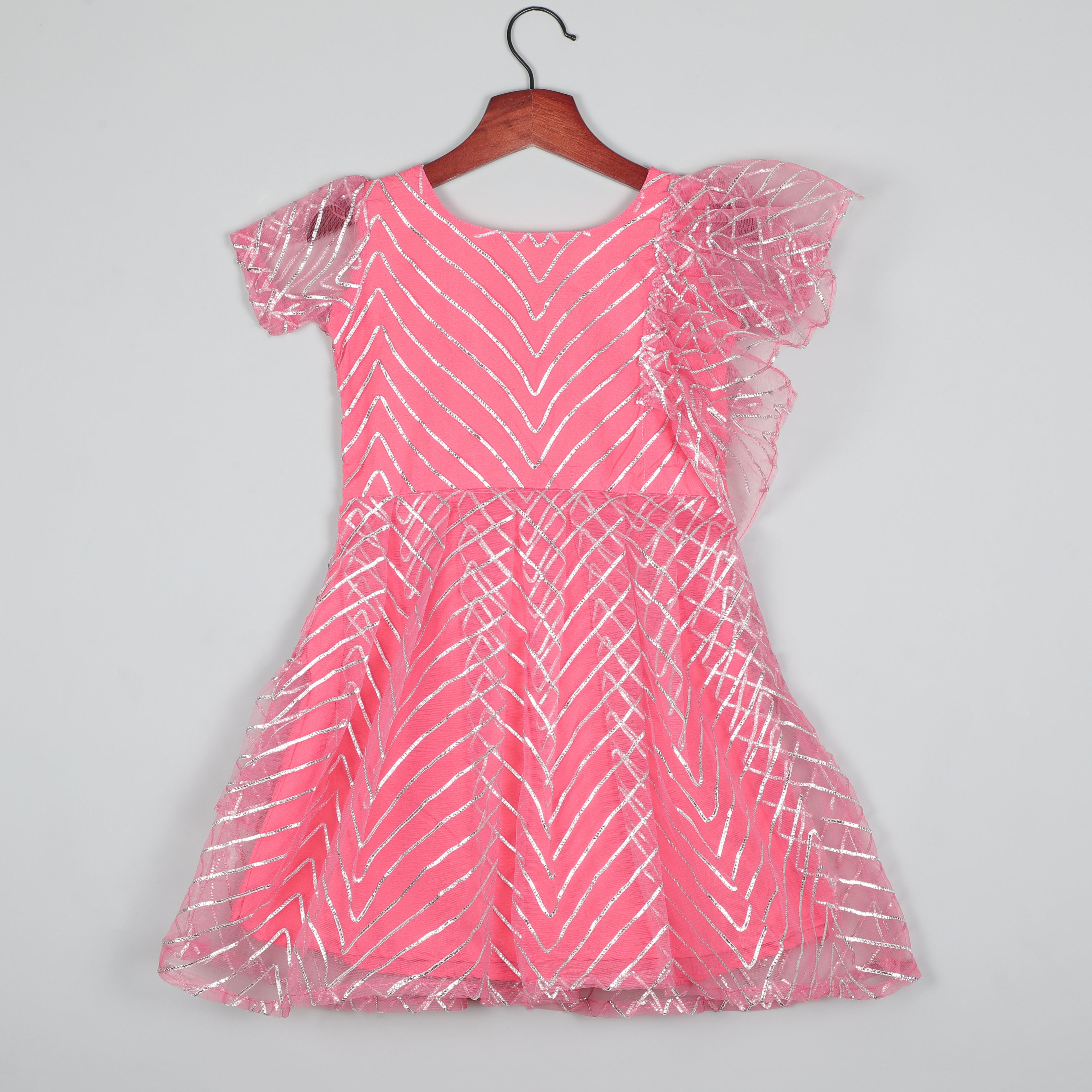 Girls Silver Cross Net Dress with Inner