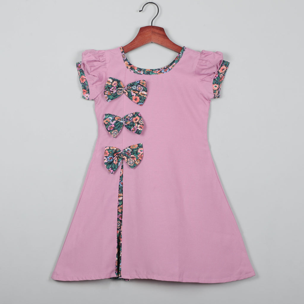 Onion Pink Puffy Sleeves Dress With Bowie Designer Look