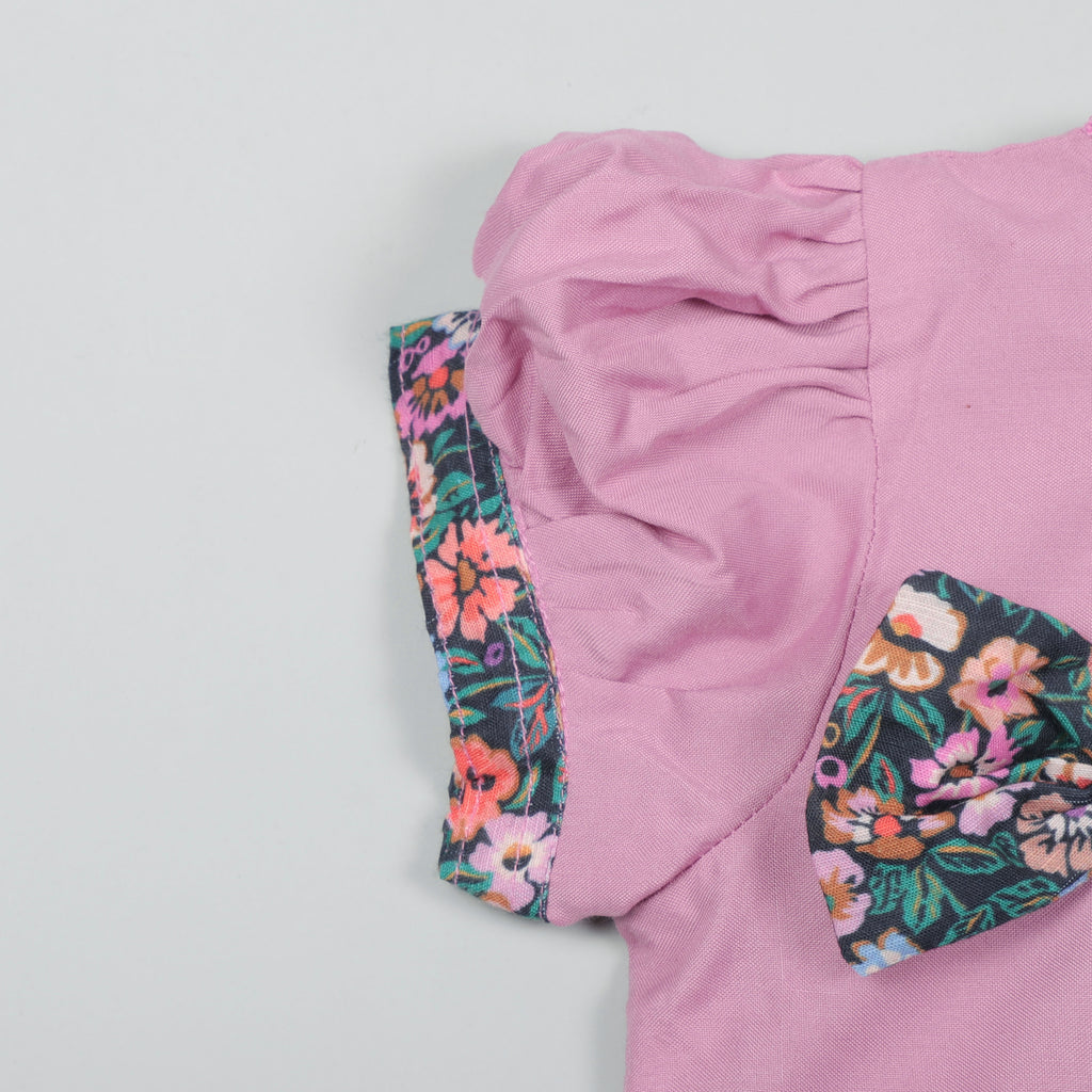 Onion Pink Puffy Sleeves Dress With Bowie Designer Look