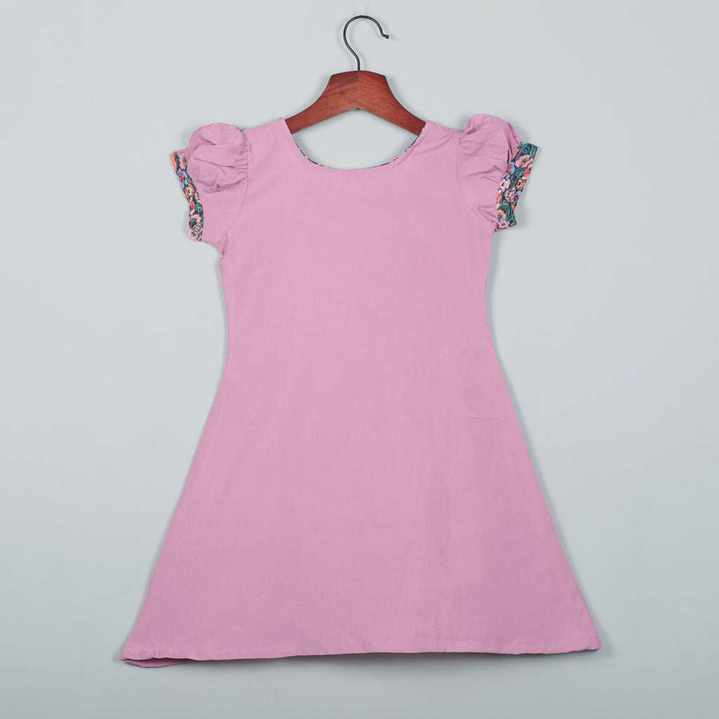 Onion Pink Puffy Sleeves Dress With Bowie Designer Look