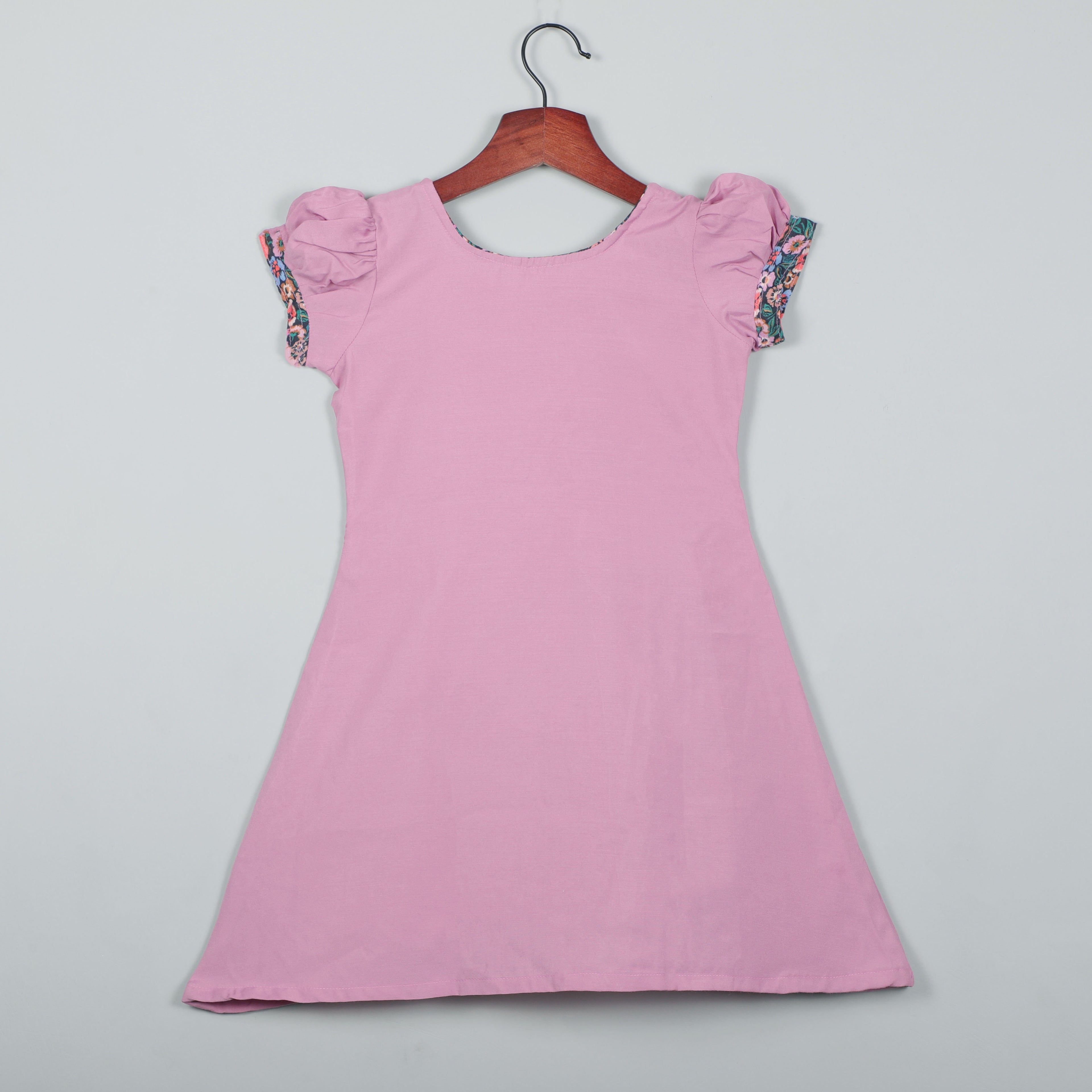 Onion Pink Puffy Sleeves Dress With Bowie Designer Look