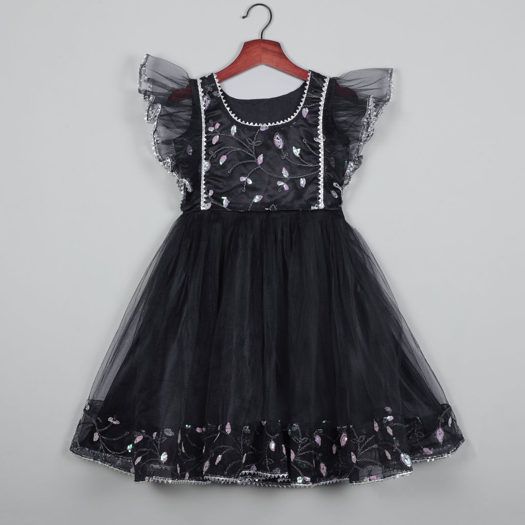 Roll Up Sleeves With Sequence Shiny Embroidery Work On Fron And Back