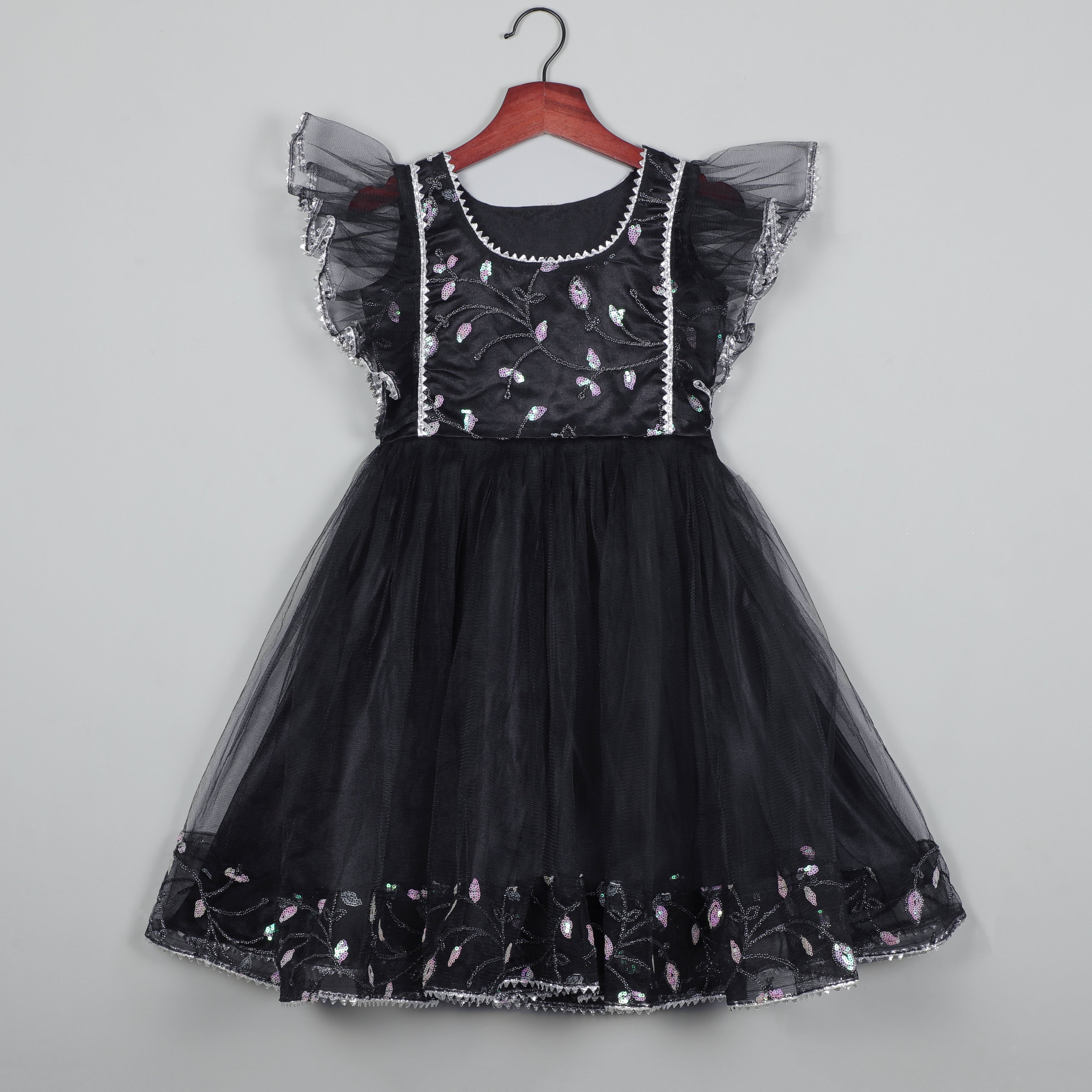 Roll Up Sleeves With Sequence Shiny Embroidery Work On Fron And Back