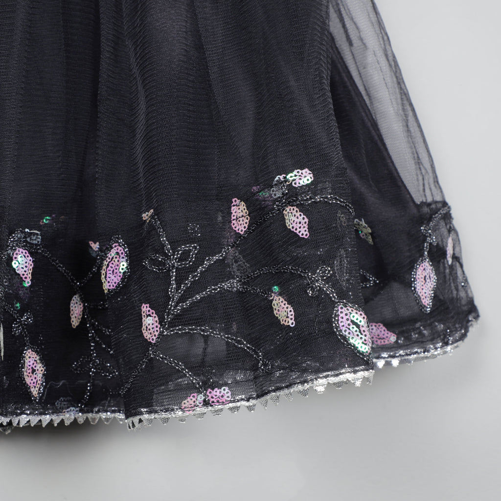 Roll Up Sleeves With Sequence Shiny Embroidery Work On Fron And Back