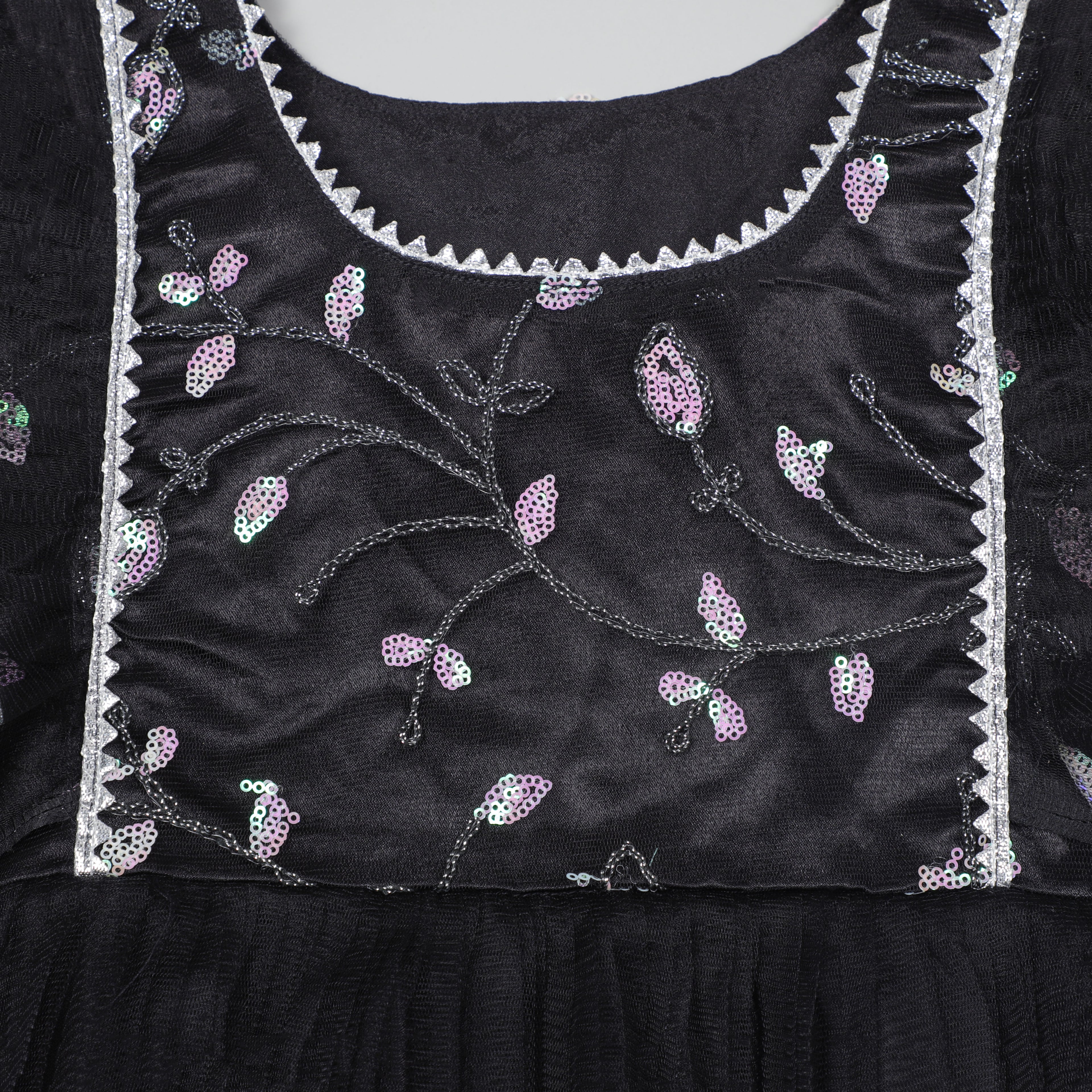 Roll Up Sleeves With Sequence Shiny Embroidery Work On Fron And Back