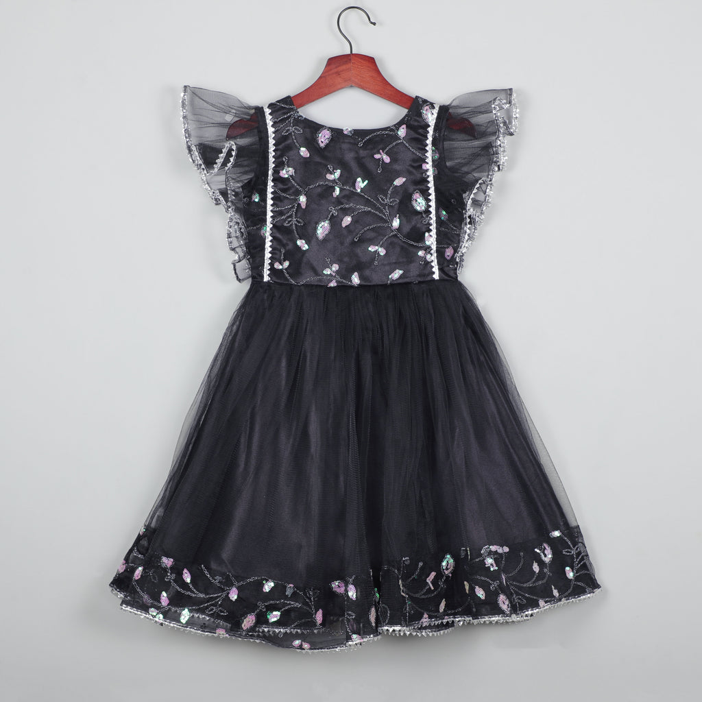 Roll Up Sleeves With Sequence Shiny Embroidery Work On Fron And Back