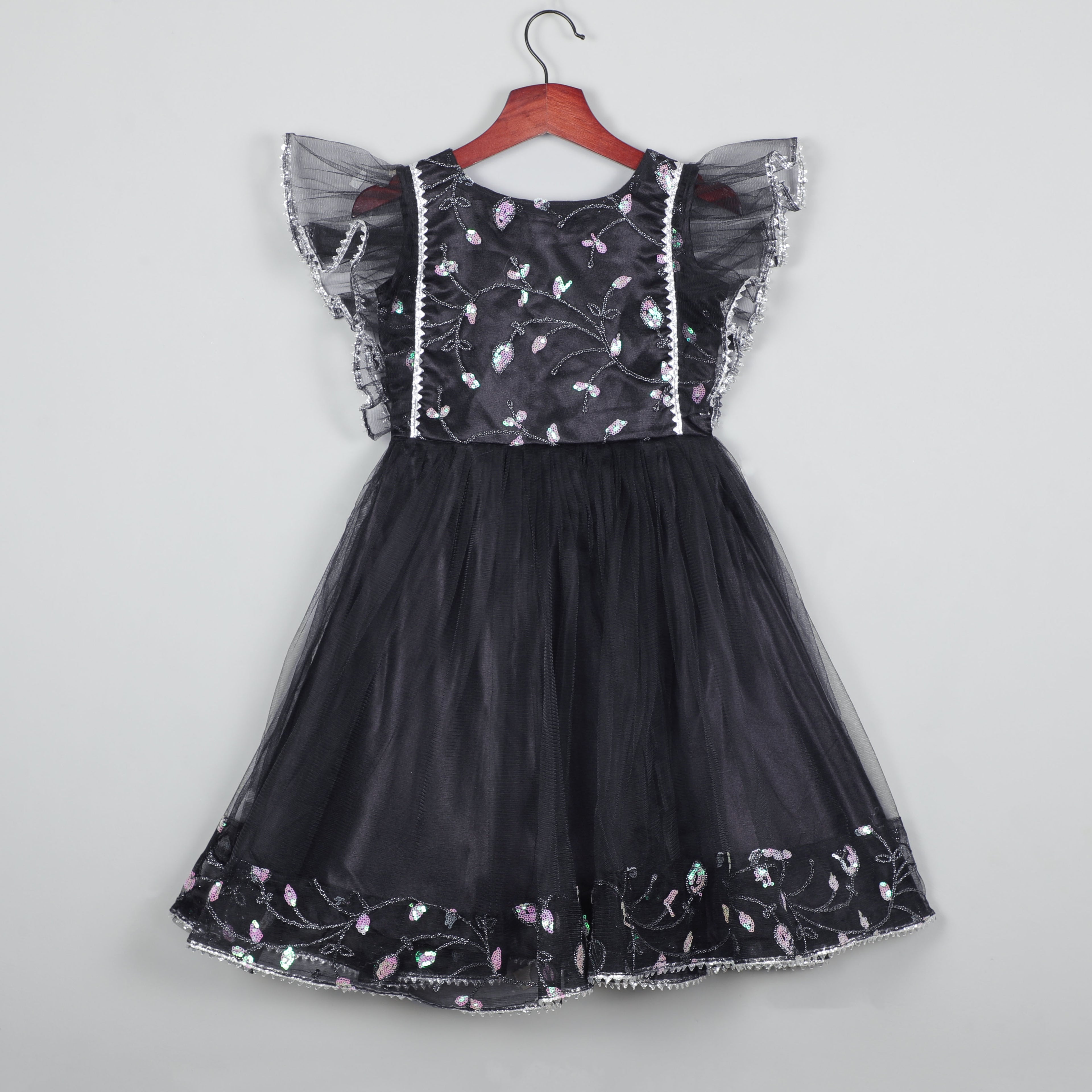 Roll Up Sleeves With Sequence Shiny Embroidery Work On Fron And Back