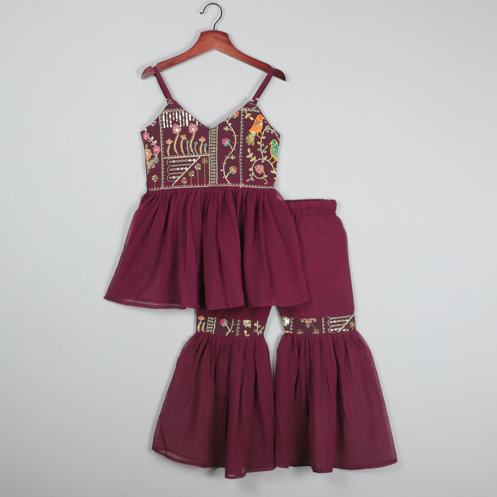 Sleeveless Top With Embroidery Work And Sharara Set