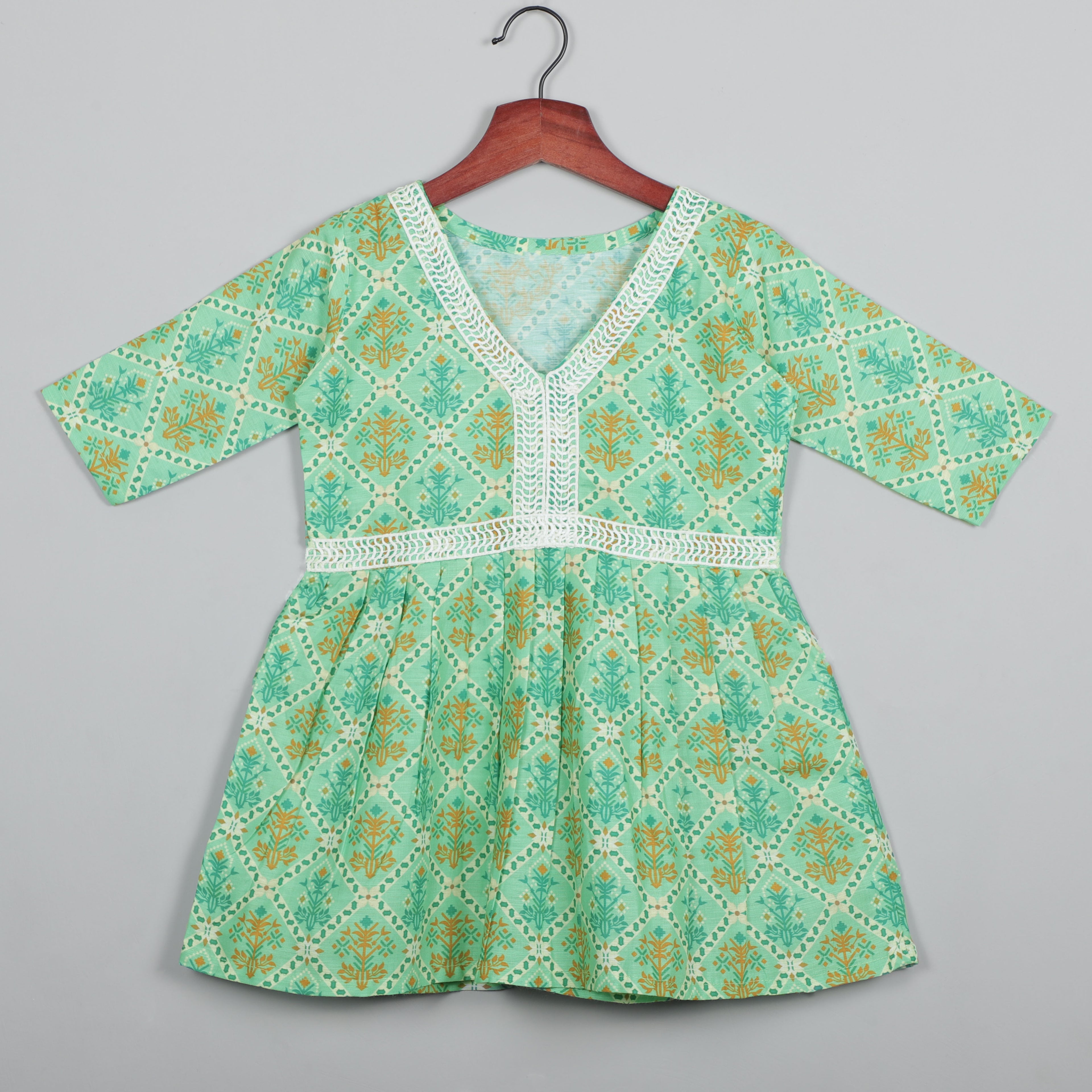 Flower Printed Top With Lace Border On Neck And Sharara Set