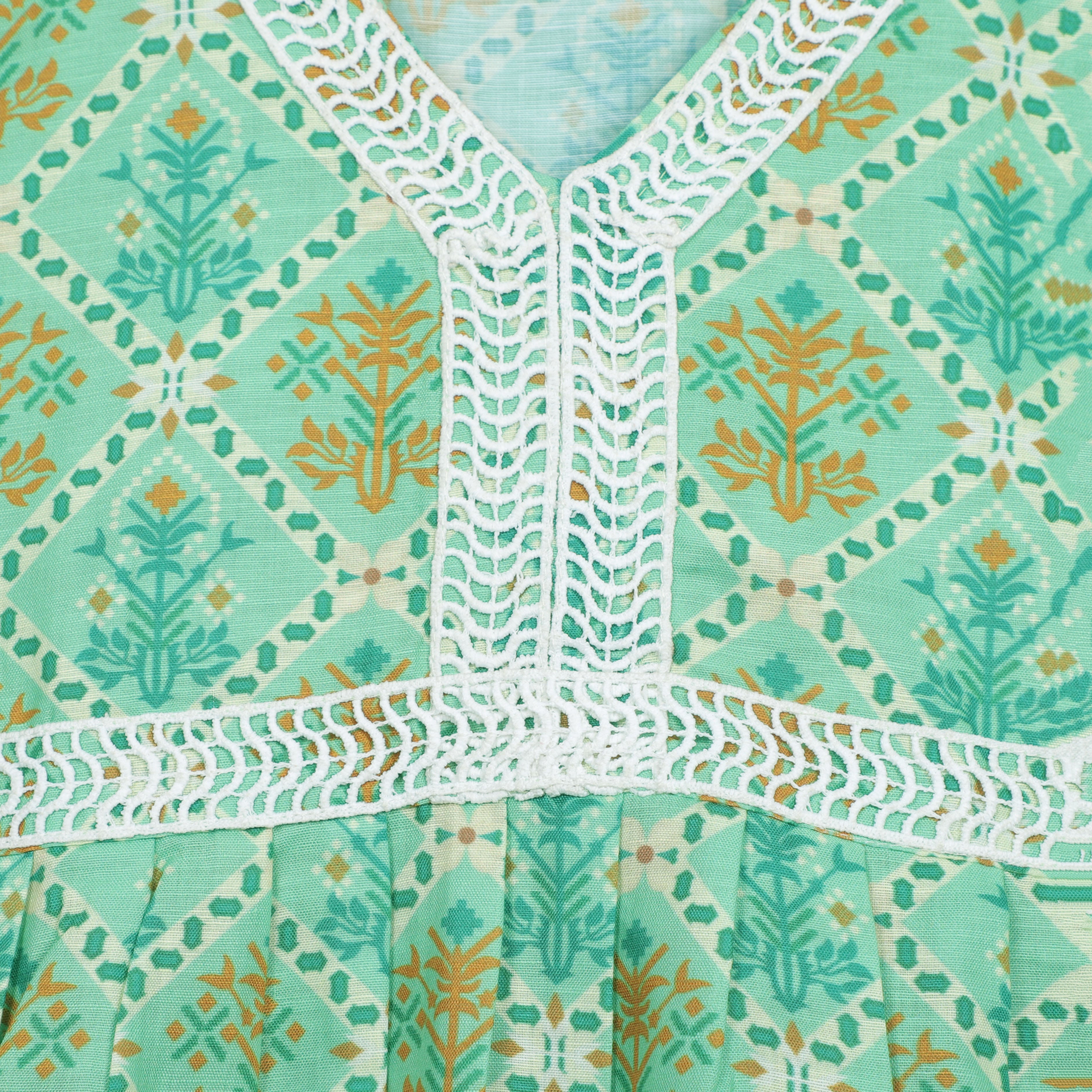 Flower Printed Top With Lace Border On Neck And Sharara Set