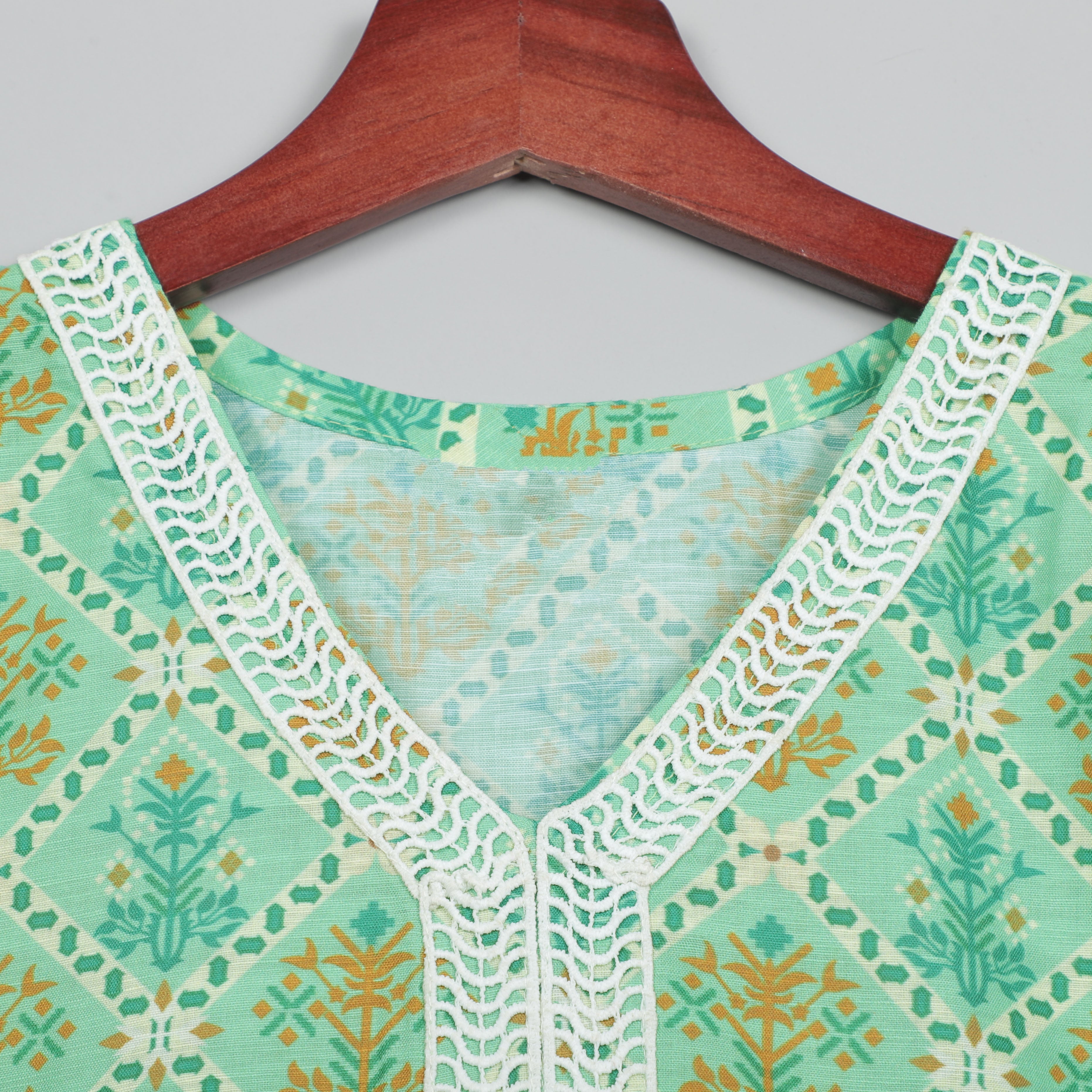Flower Printed Top With Lace Border On Neck And Sharara Set