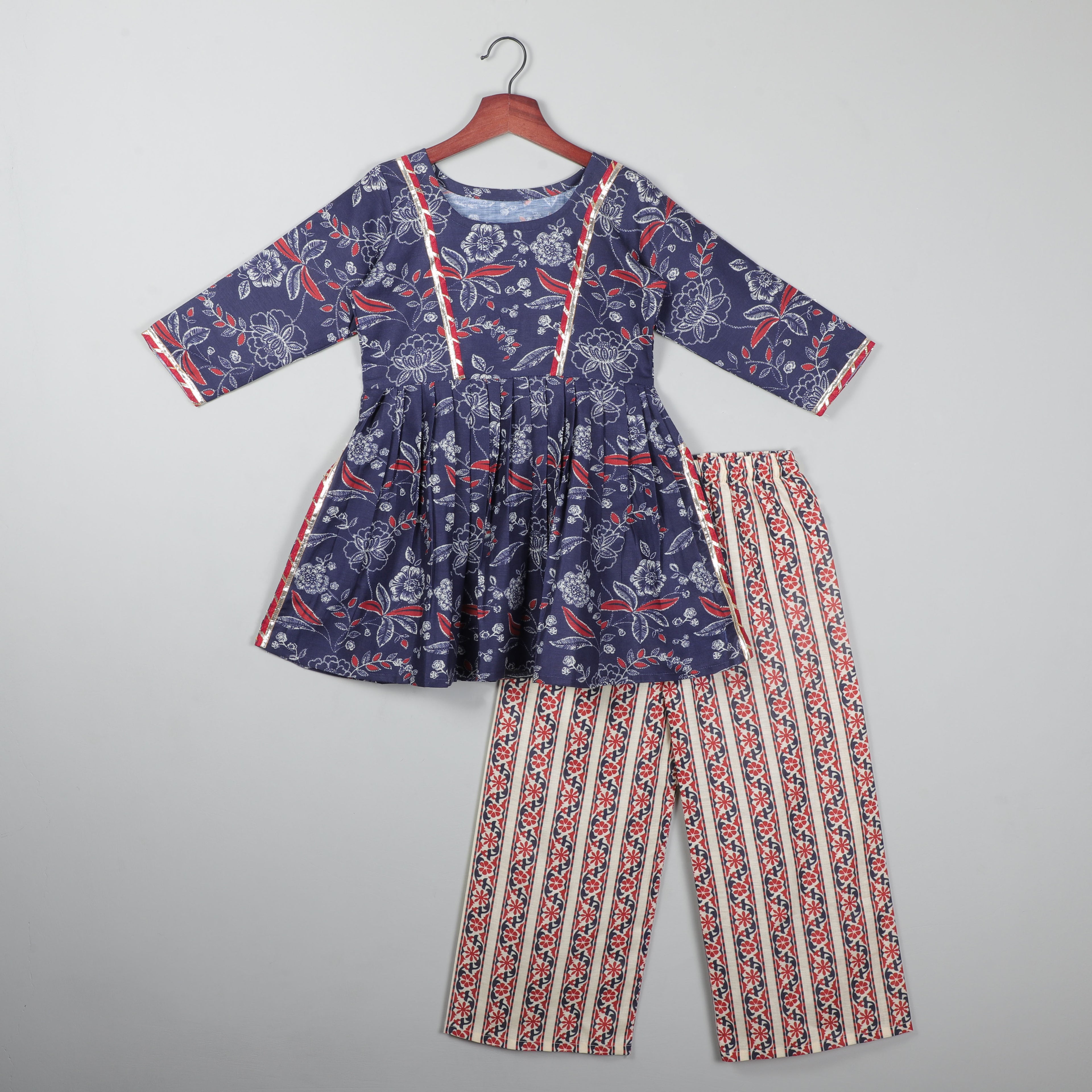 Three Quater Sleeves Printed Top And Palazzo Pant Set