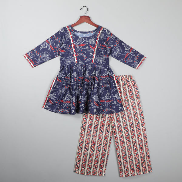 Three Quater Sleeves Printed Top And Palazzo Pant Set