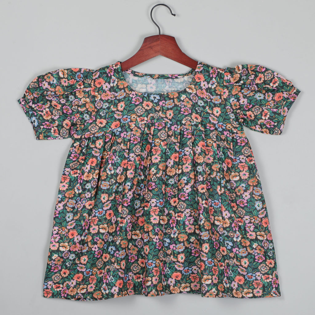 Printed Puffy Sleeves Top With Flared And Pabt Set