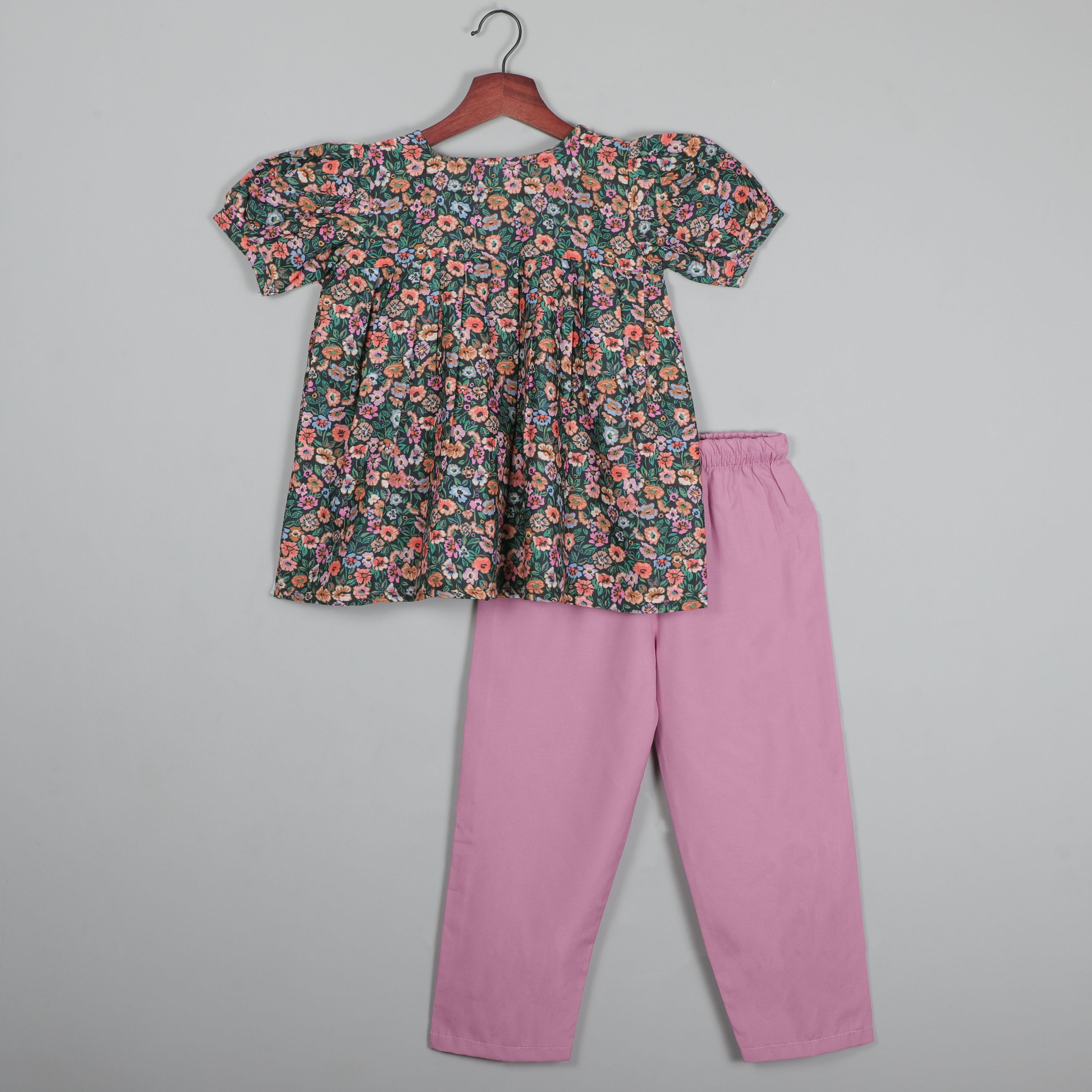 Printed Puffy Sleeves Top With Flared And Pabt Set