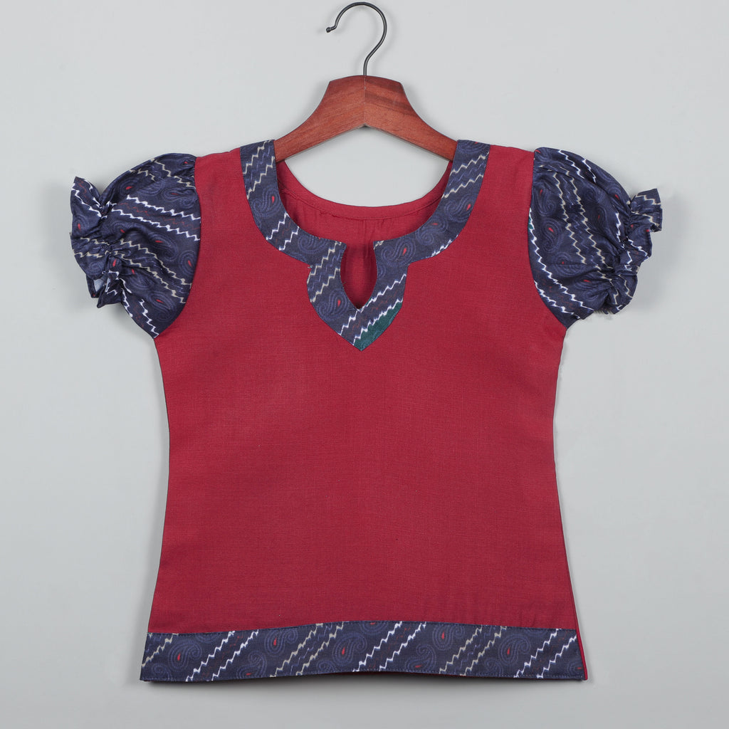 Keyhole Neck Top With Puffy Sleeves And Sharara Set