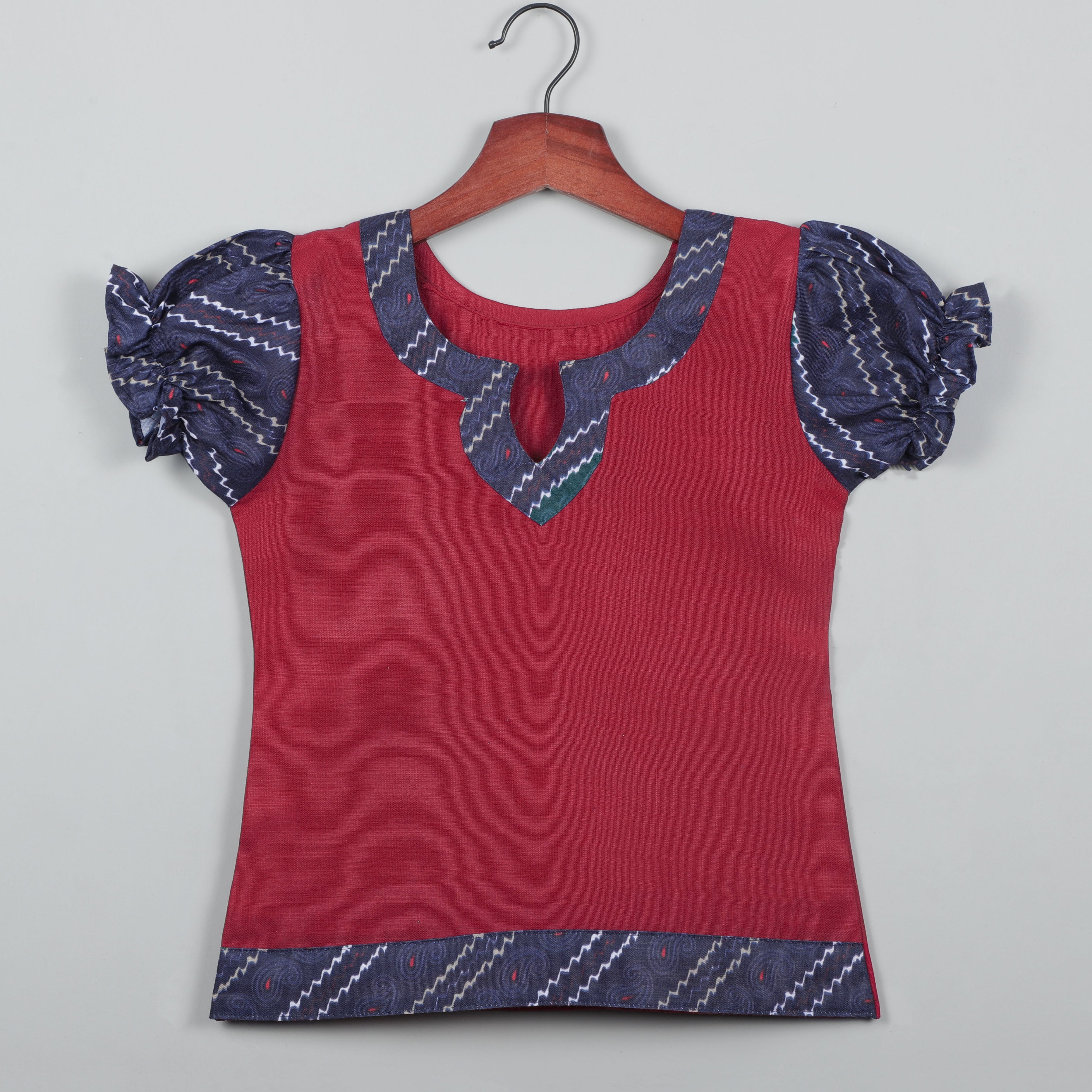 Keyhole Neck Top With Puffy Sleeves And Sharara Set