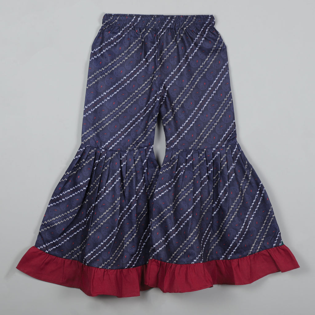 Keyhole Neck Top With Puffy Sleeves And Sharara Set