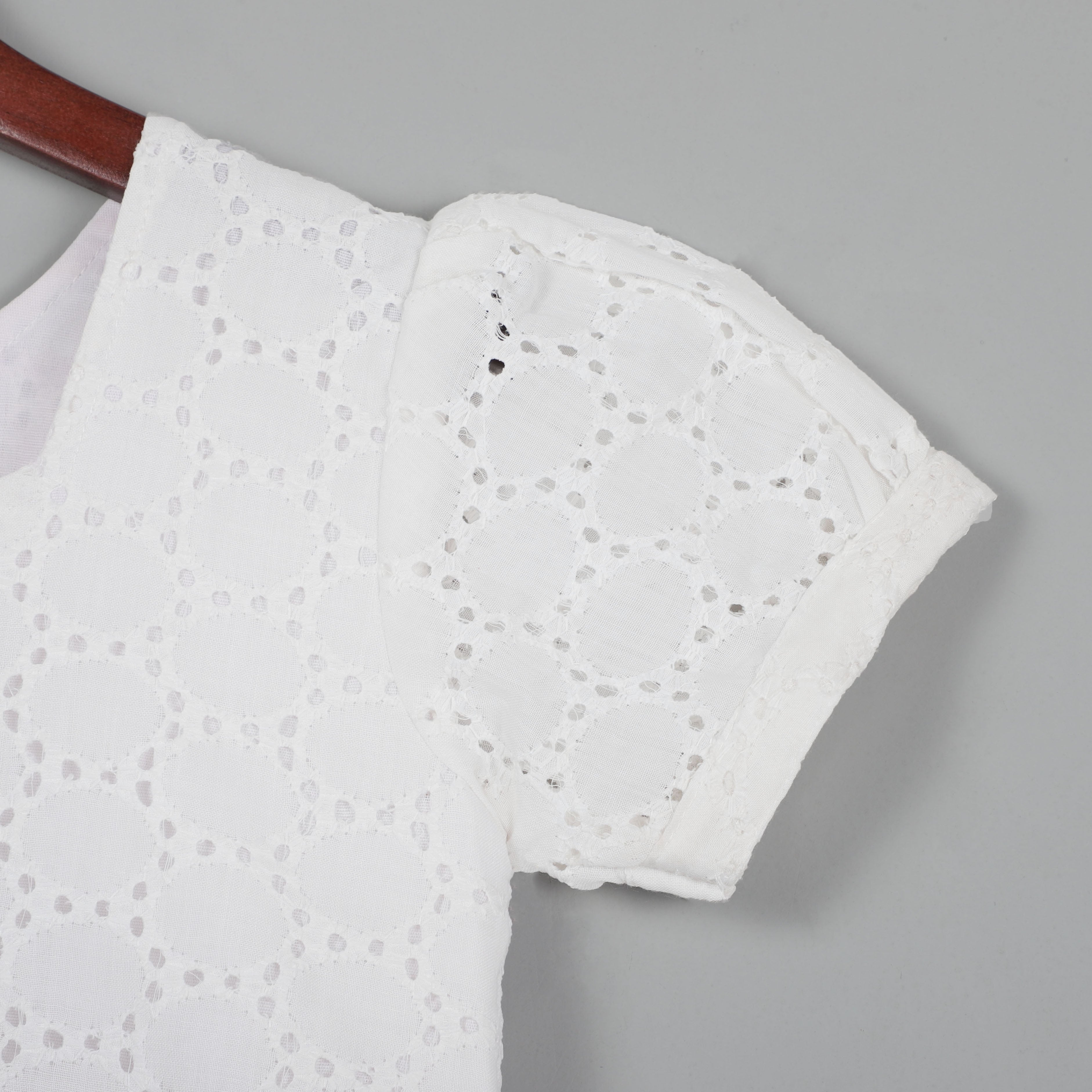 Puffy Short Sleeves White Balloon Dot Top With Pant