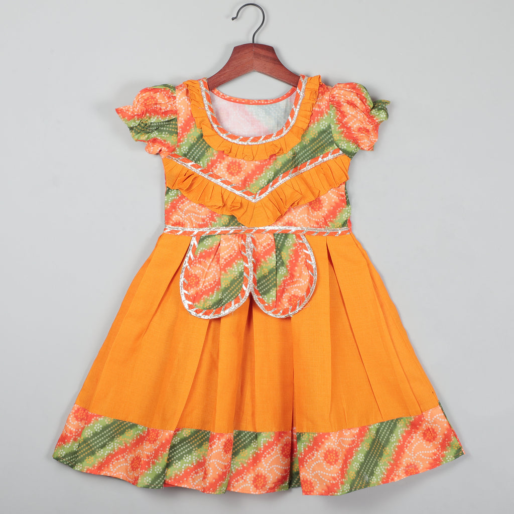 Puffy Short Sleeve Dress With Printed Mix-Up Concept