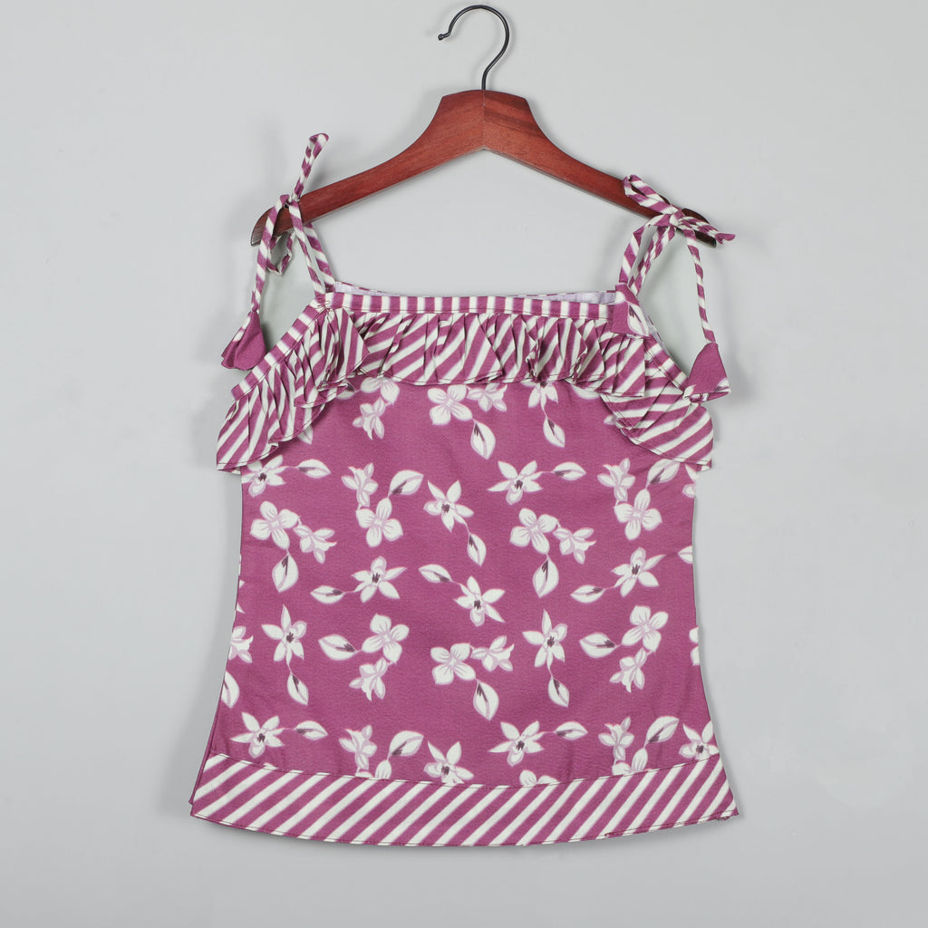 Flower Printed Strappy Tie Top and Sharara Set